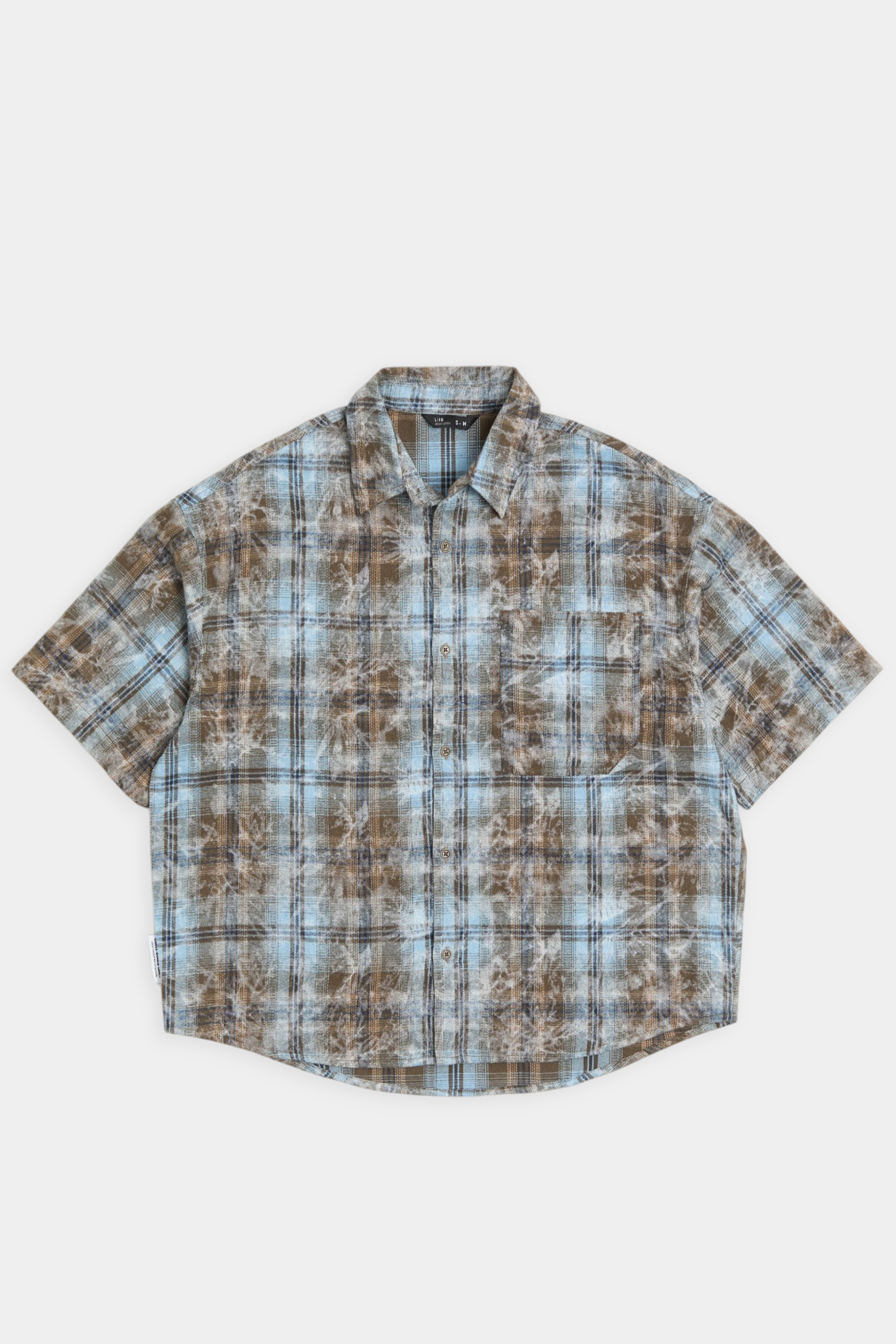 暈染格紋 印花 短袖襯衫