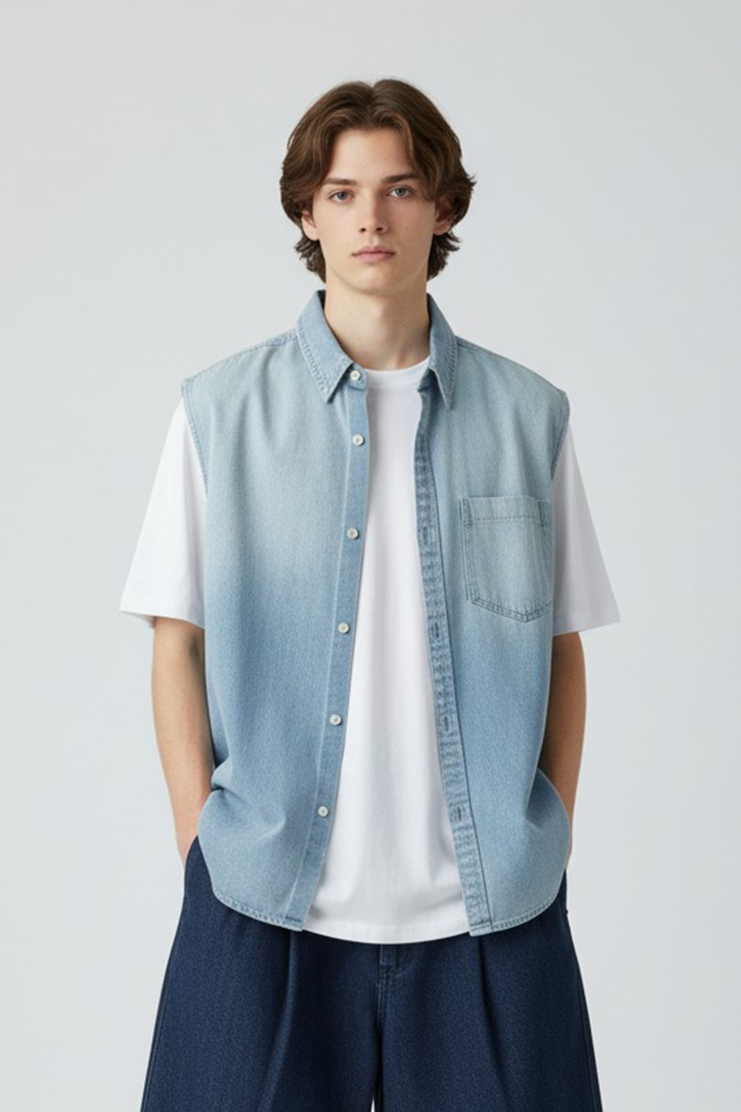 牛仔無袖外搭襯衫