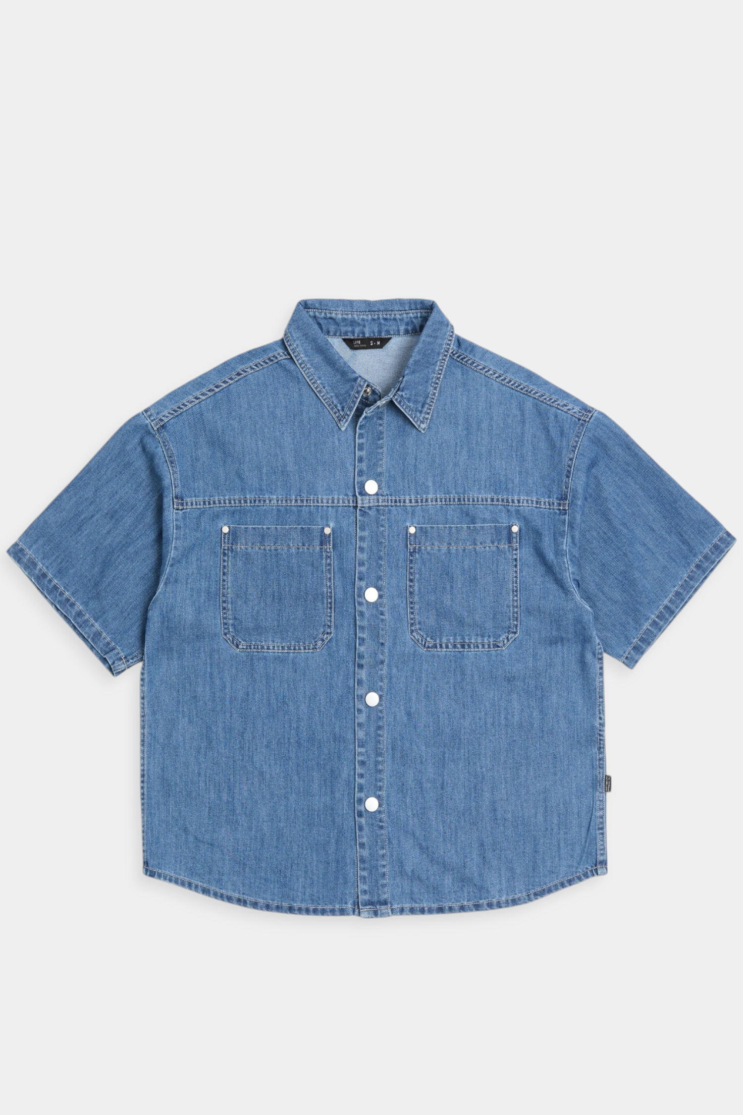 水洗仿舊 純棉短袖襯衫(短版)