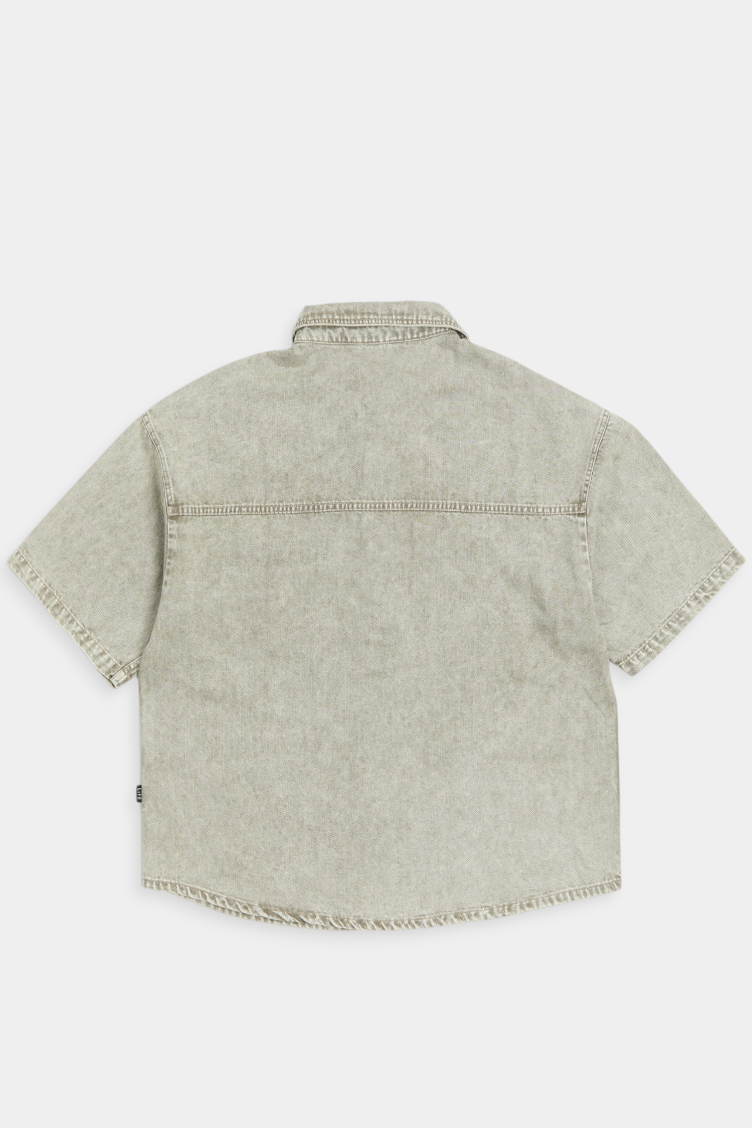 水洗仿舊 純棉短袖襯衫(短版)