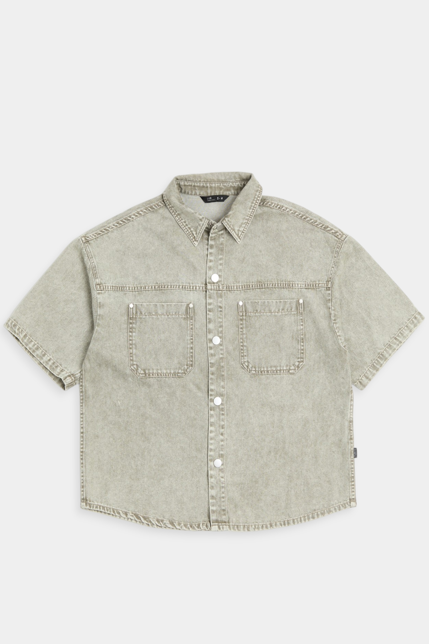 水洗仿舊 純棉短袖襯衫(短版)