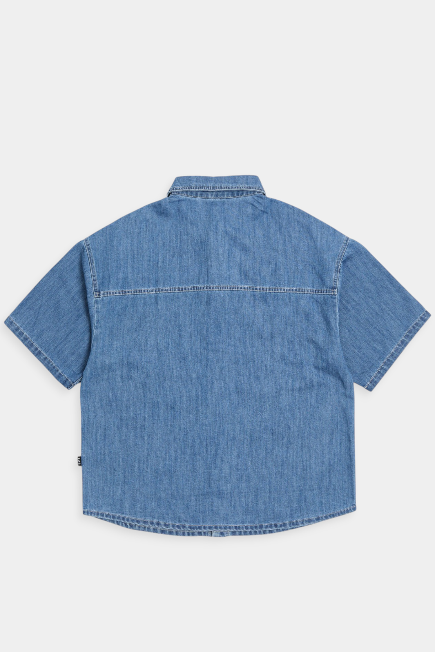 水洗仿舊 純棉短袖襯衫(短版)
