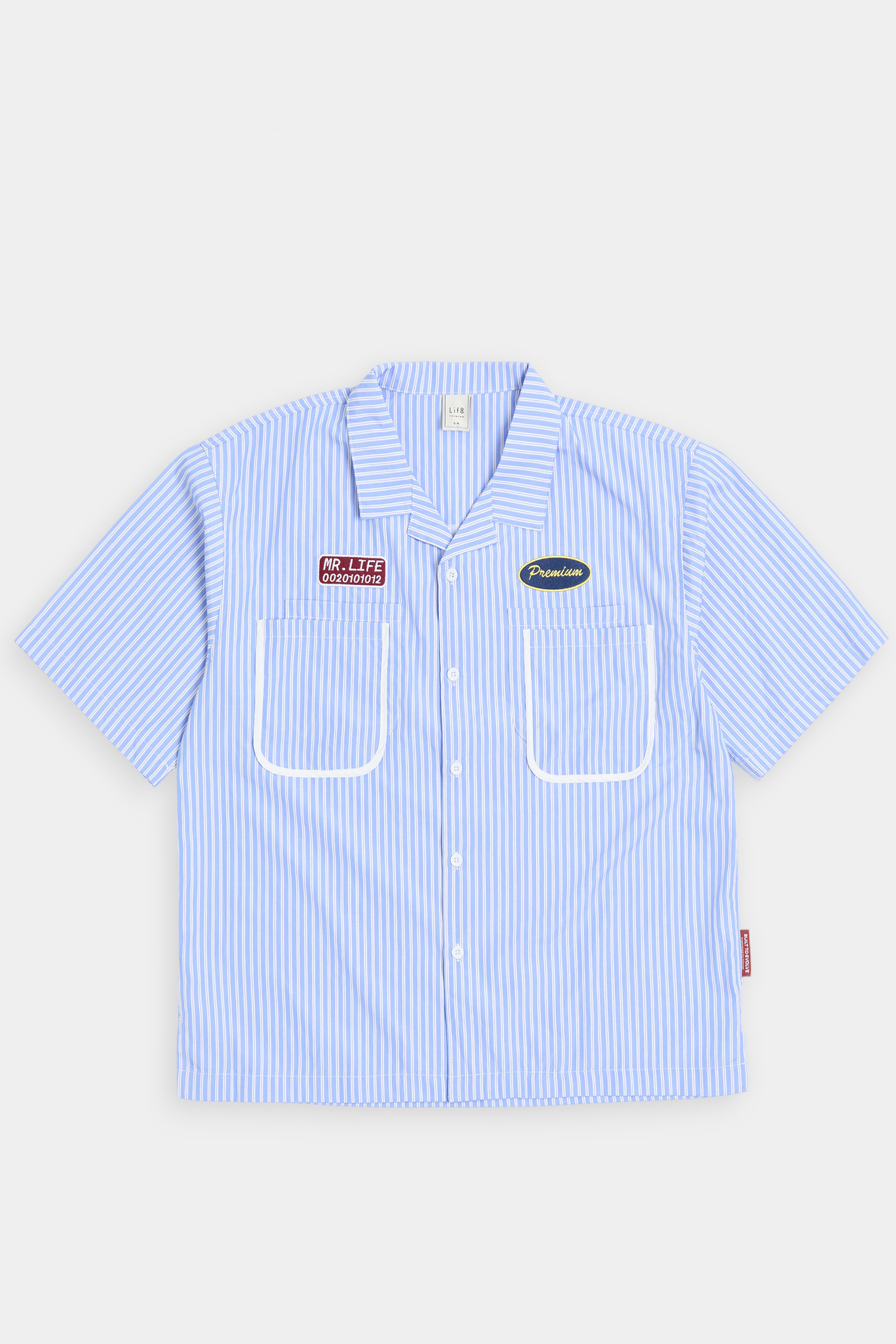 條紋電繡 古巴領短袖襯衫