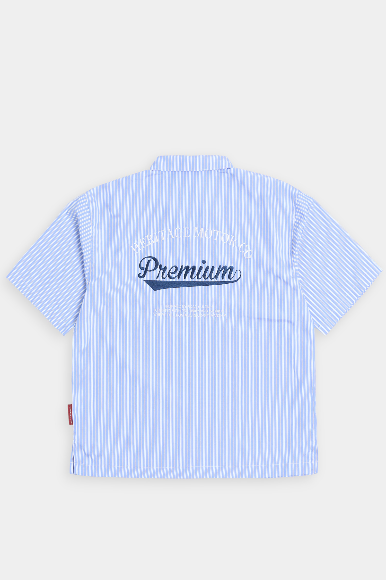 條紋電繡 古巴領短袖襯衫