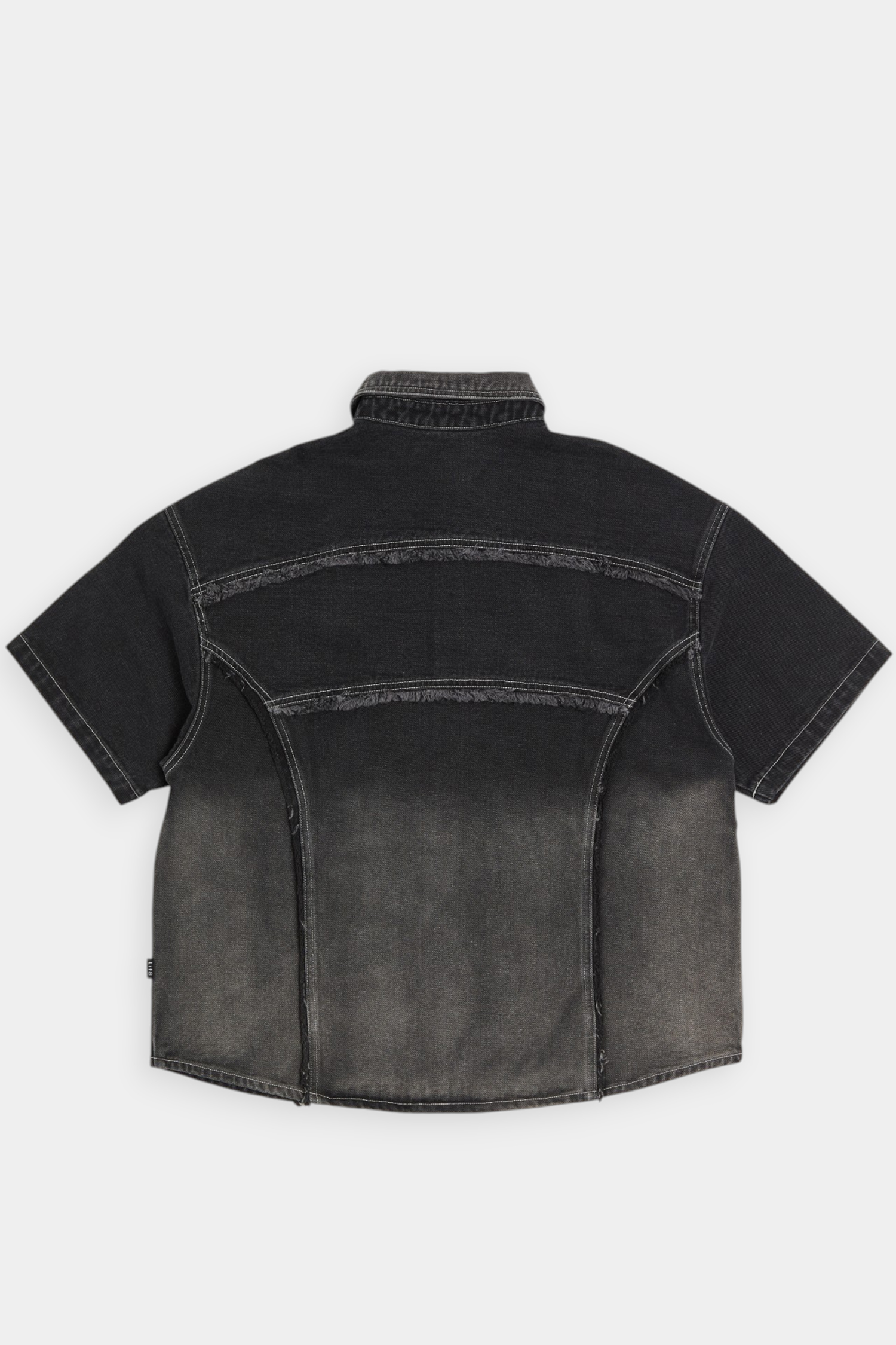 水洗漸層 毛邊短袖牛仔襯衫