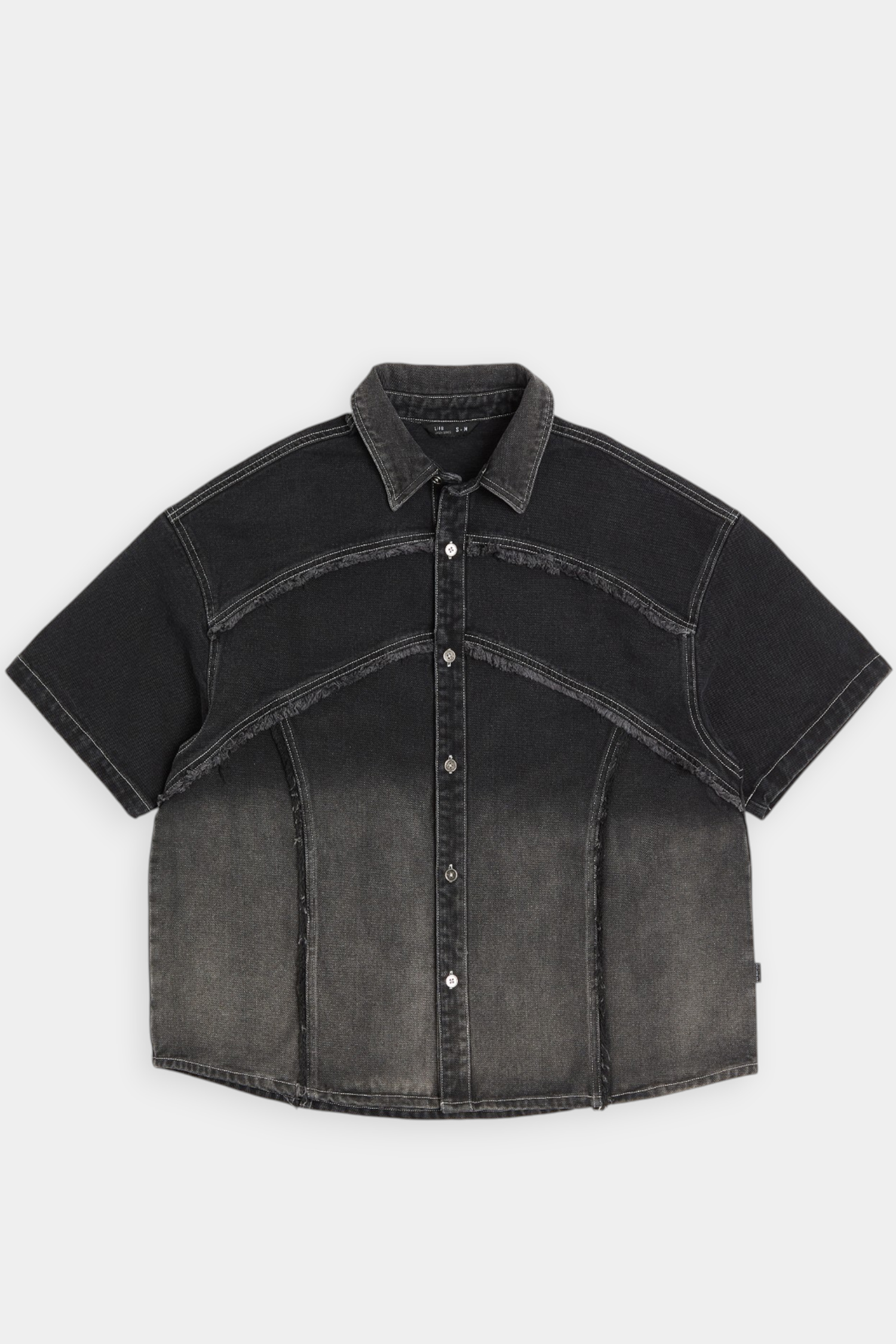 水洗漸層 毛邊短袖牛仔襯衫