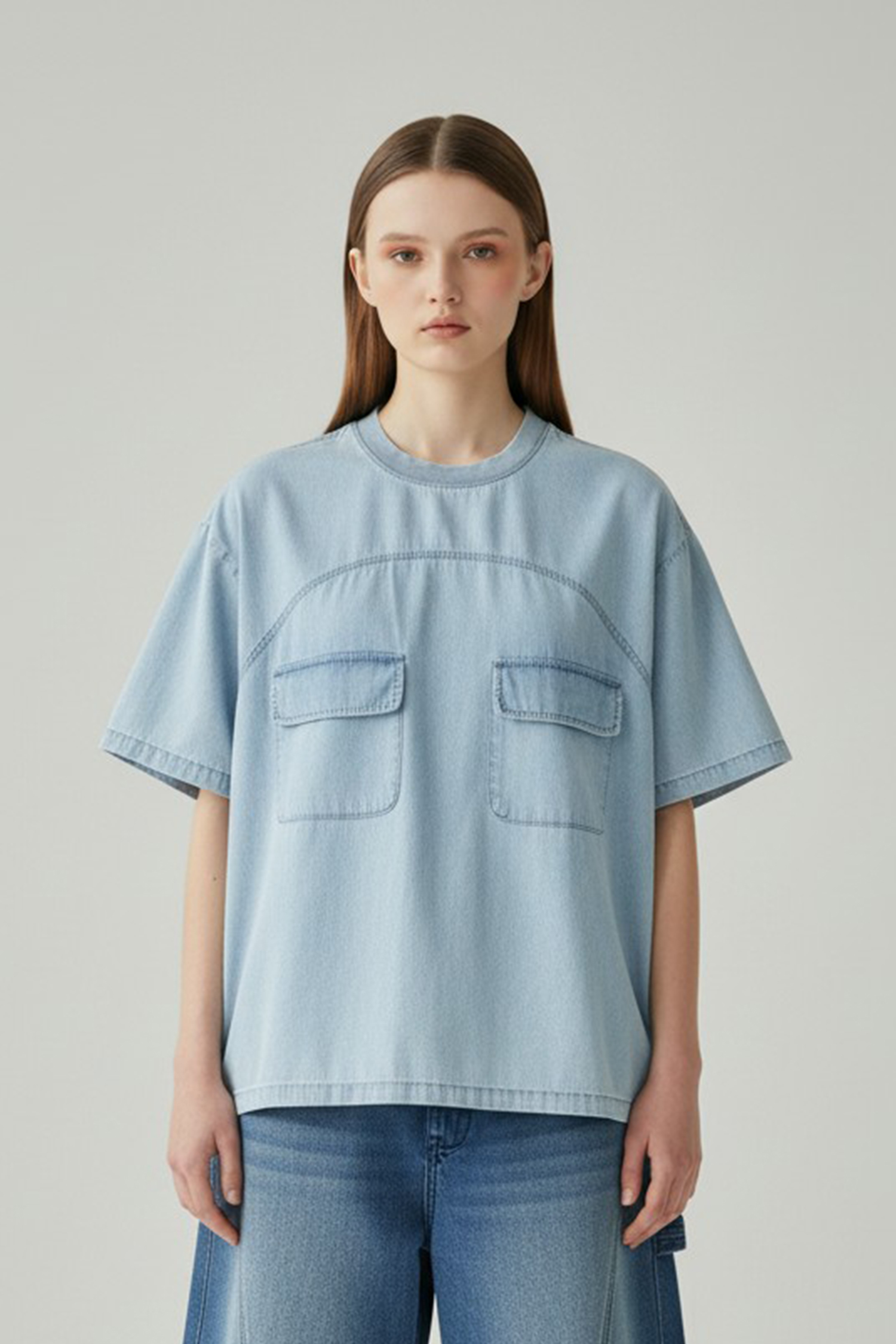 輕薄冰涼 牛仔短袖襯衫