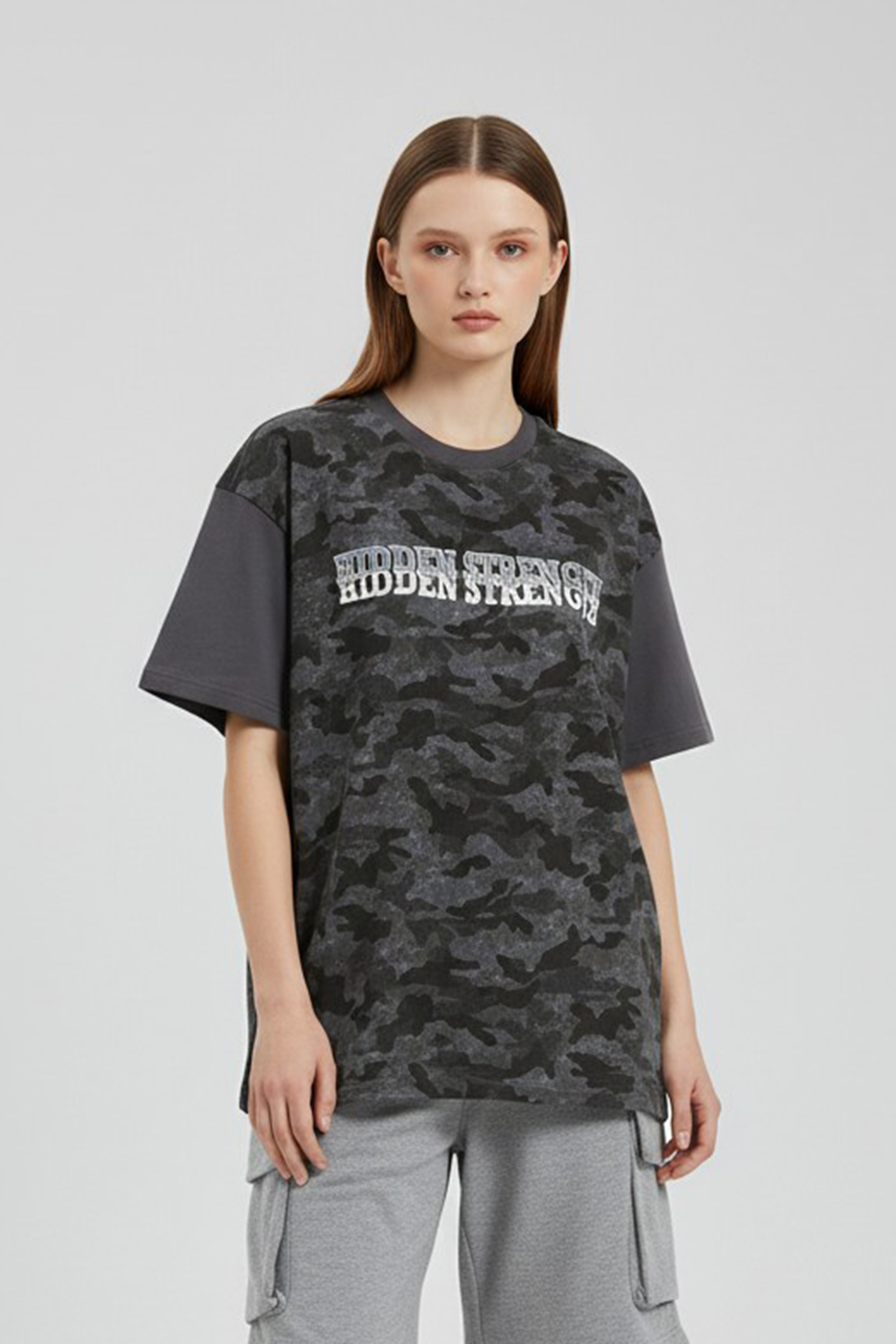 仿舊迷彩 拼色短袖上衣