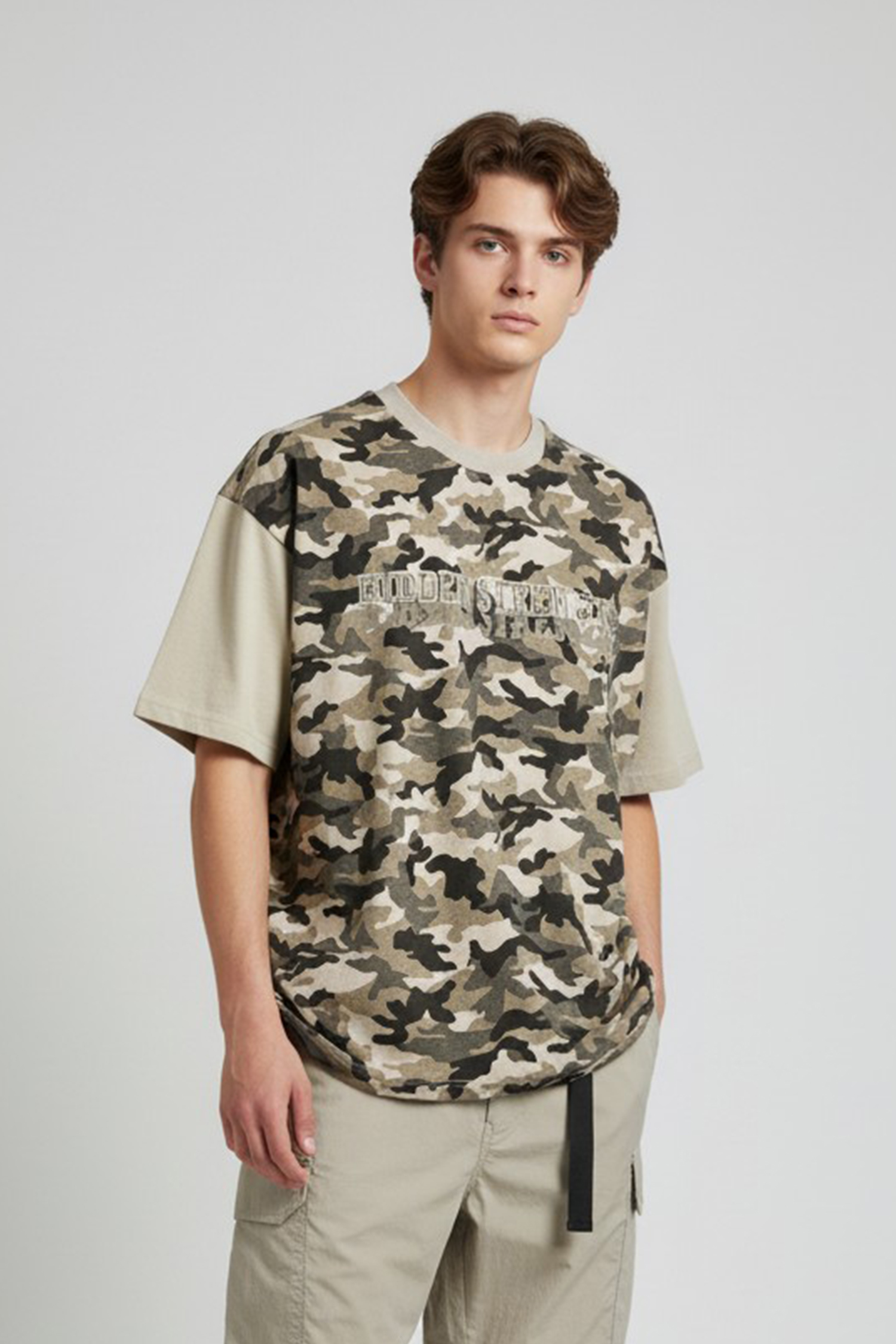 仿舊迷彩 拼色短袖上衣