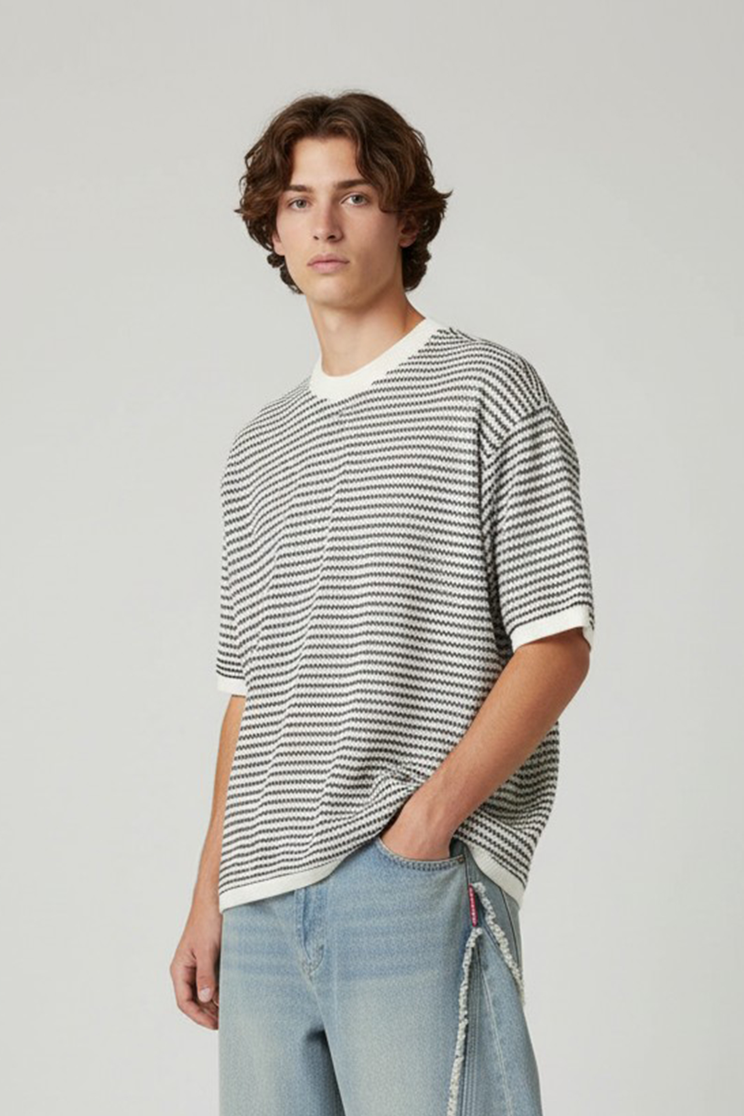 編織條紋 短袖上衣