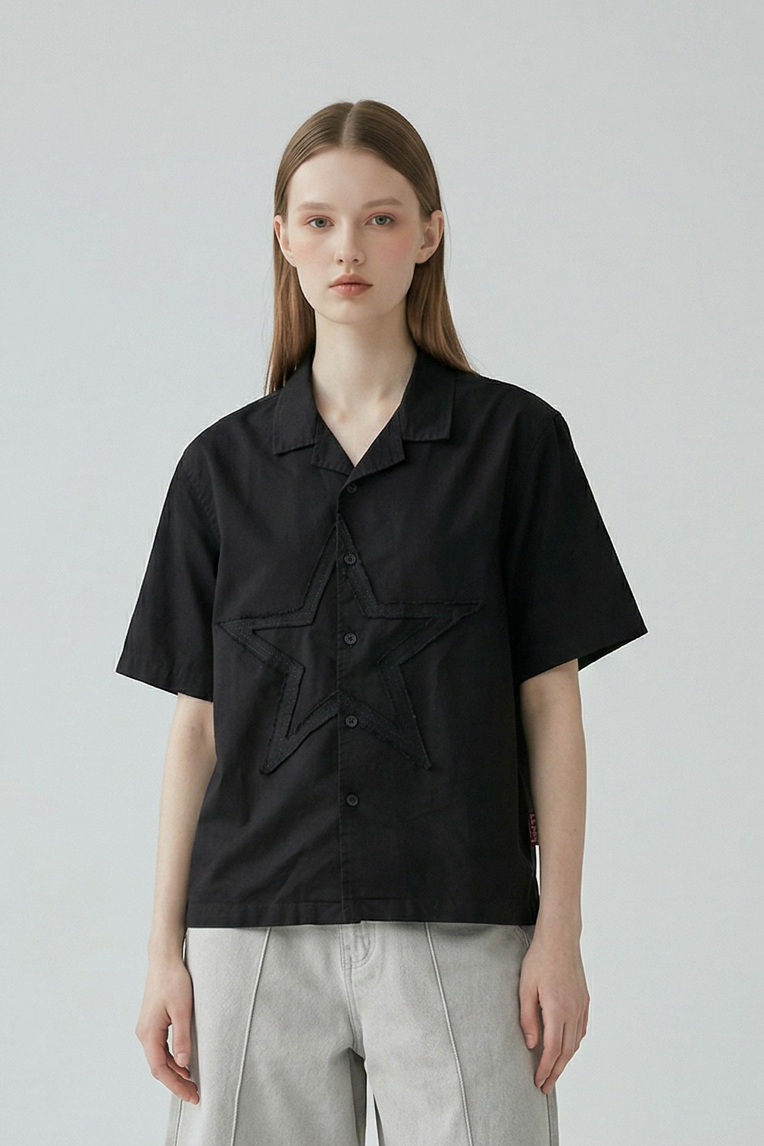 復古仿舊 貼布繡短袖襯衫