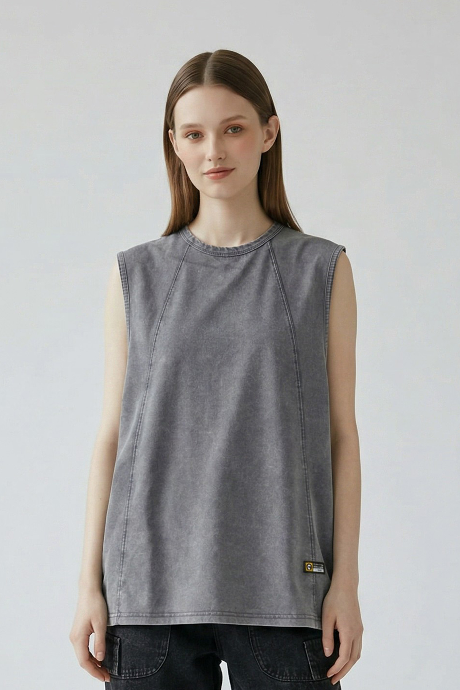 韓系剪接 水洗圓領背心