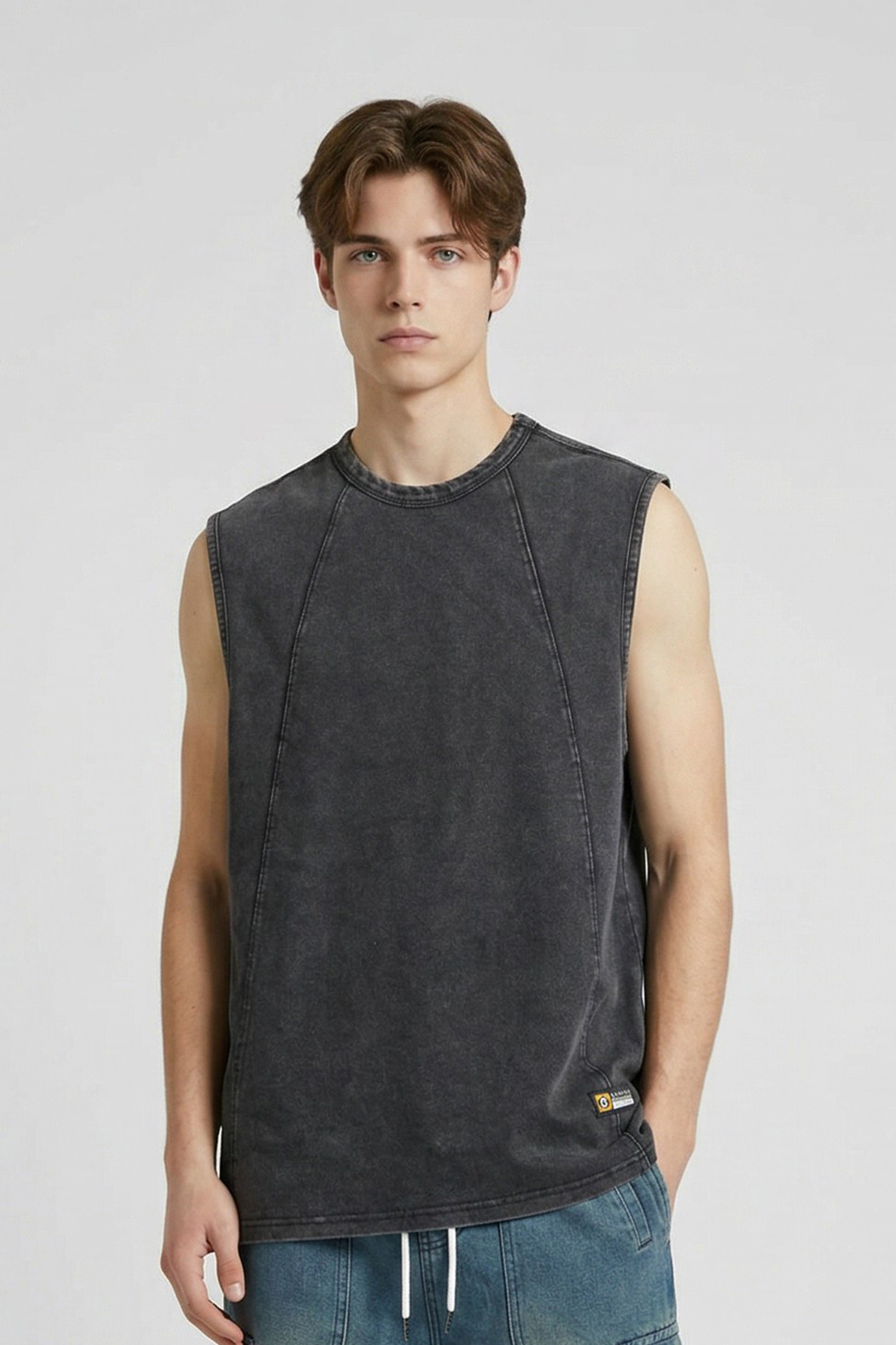 韓系剪接 水洗圓領背心