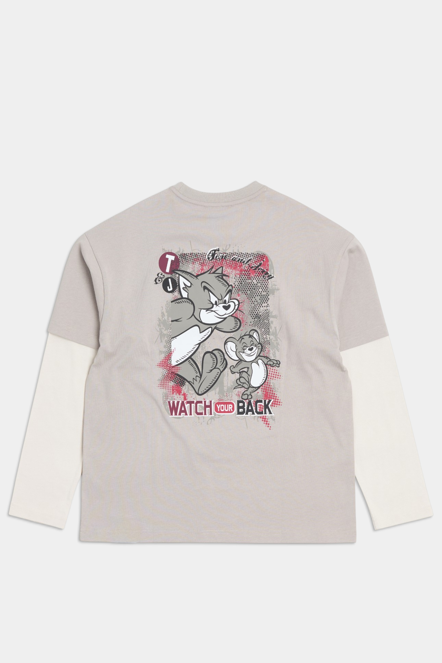 TOM AND JERRY 假兩件 塗鴉長袖上衣