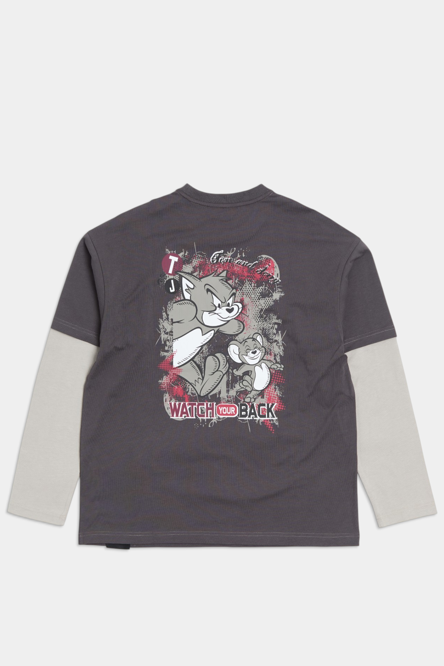 TOM AND JERRY 假兩件 塗鴉長袖上衣