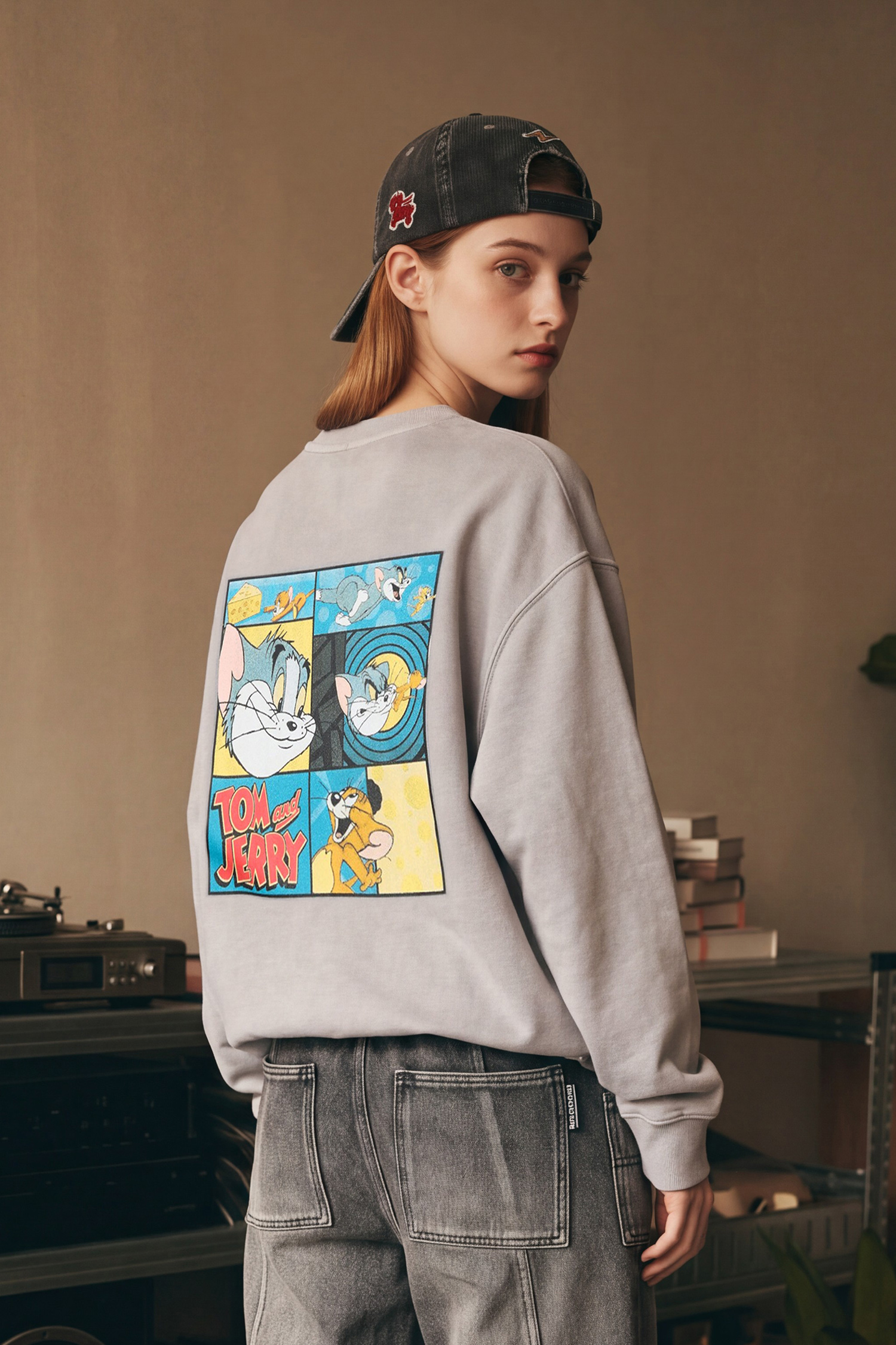 TOM AND JERRY 復古漫畫 水洗印花長袖上衣
