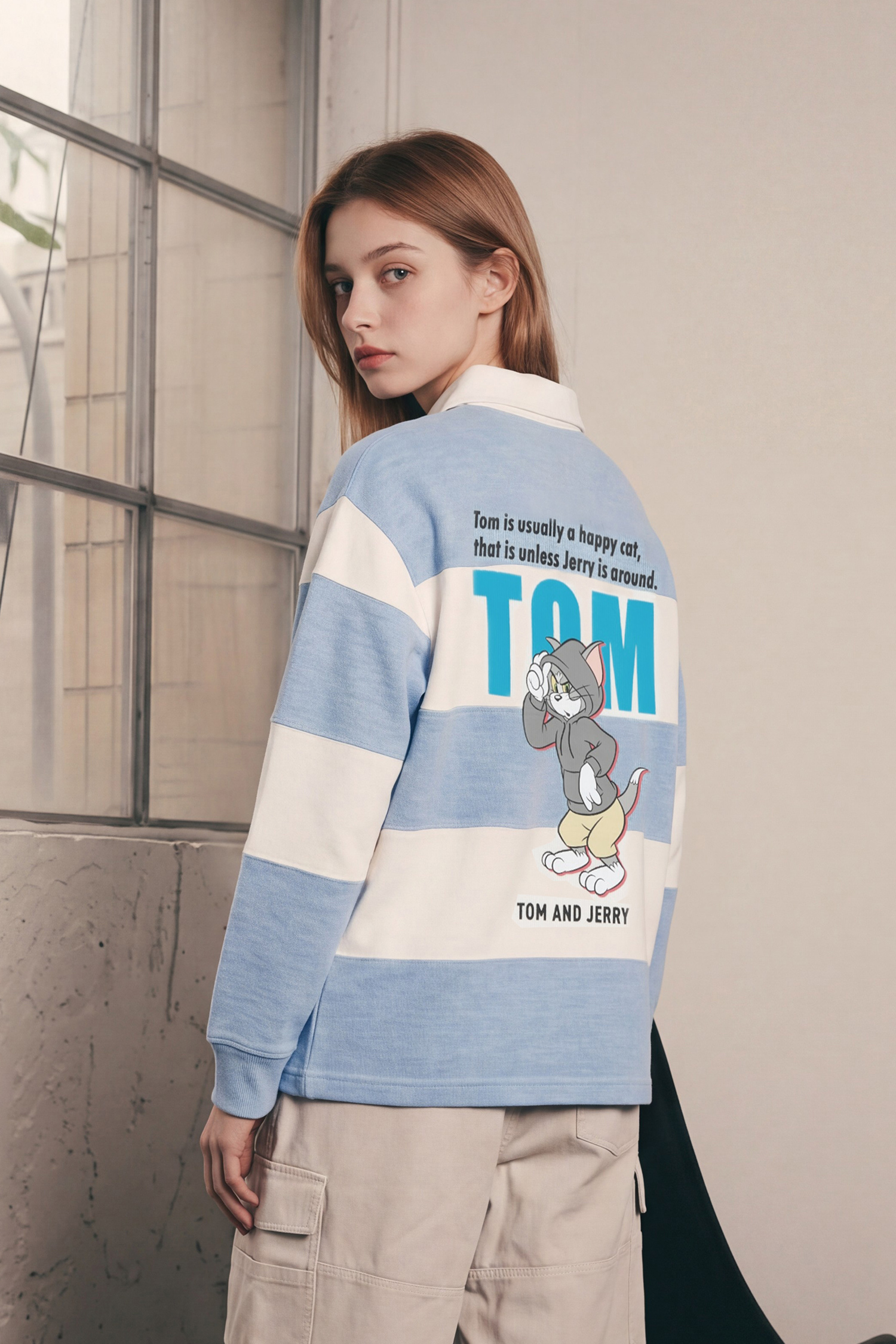 TOM AND JERRY 條紋POLO長袖上衣