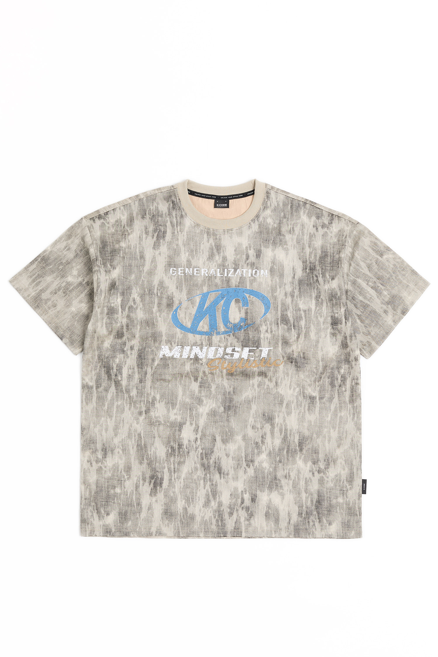 K:CODE 仿皮潑墨 印花短袖上衣(寬版)