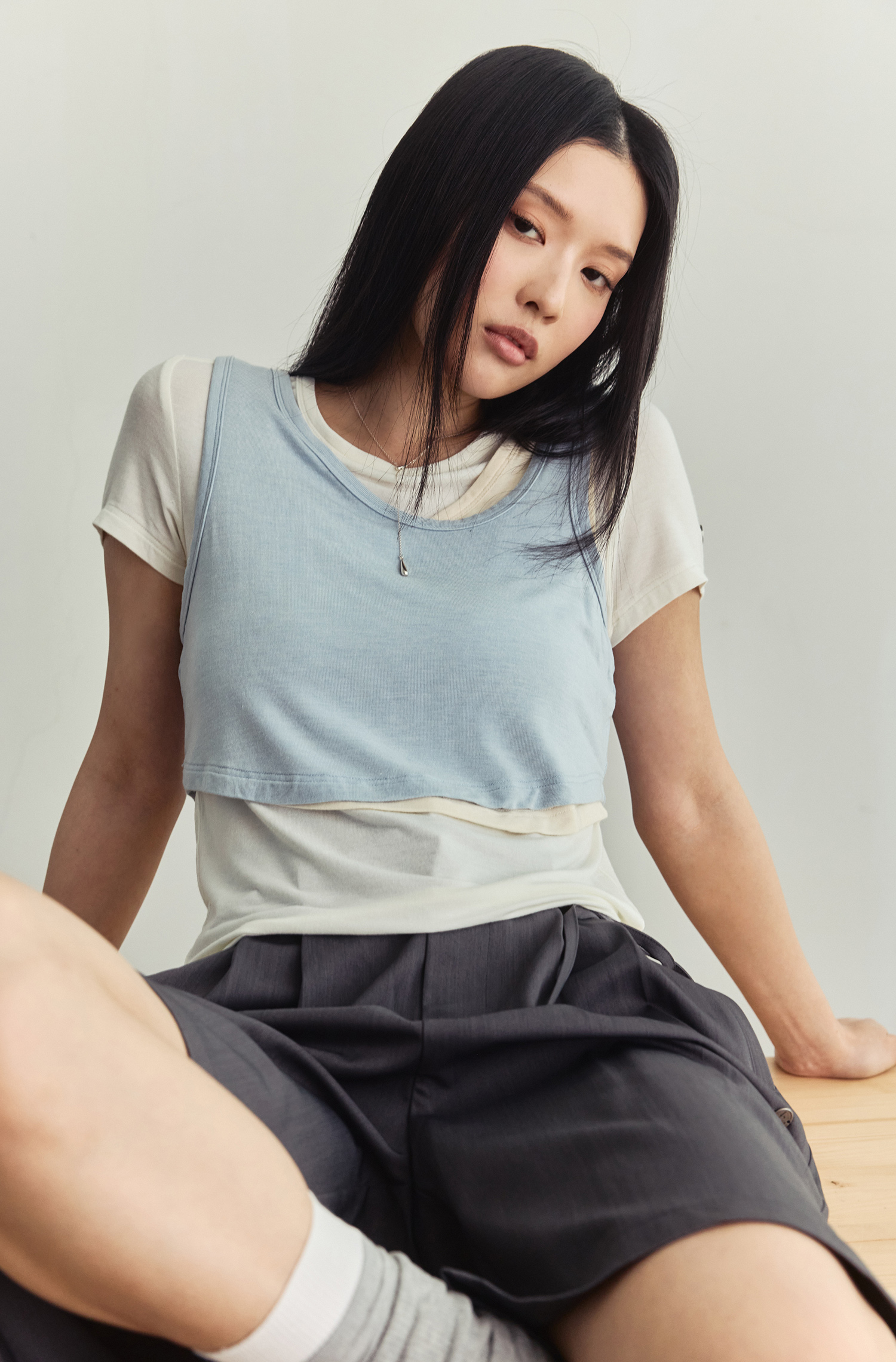 兩件式 不規則短袖上衣(女)