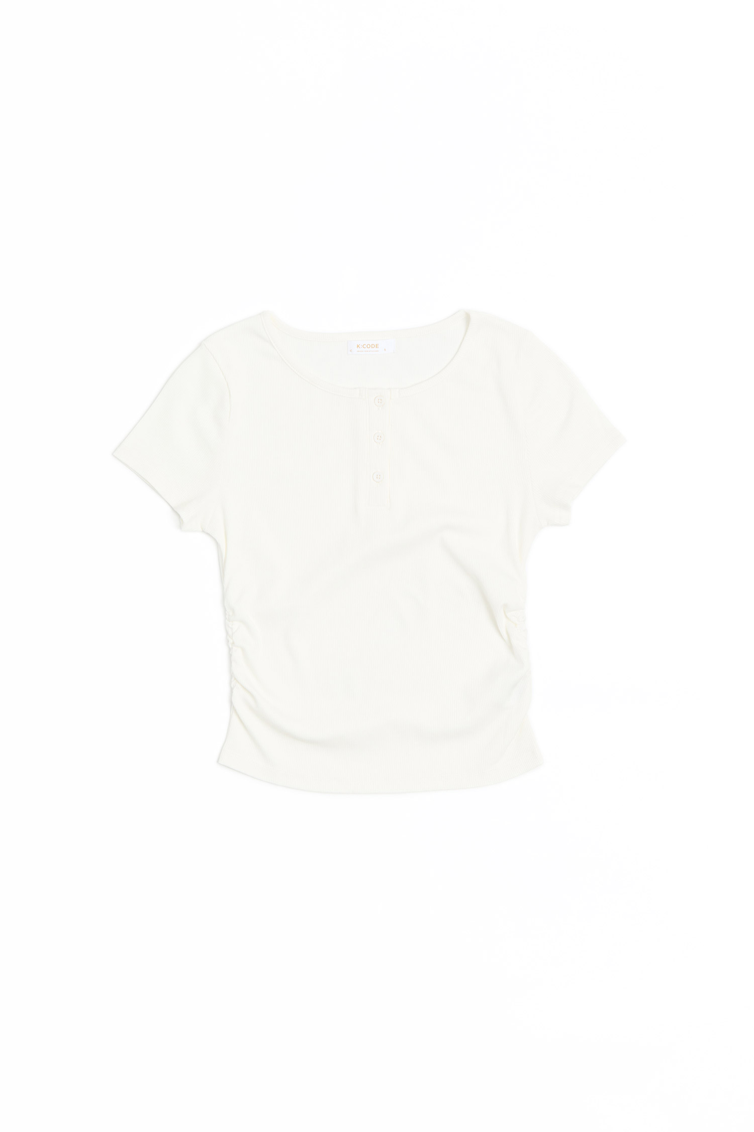 半開襟 抽皺短袖上衣(女)