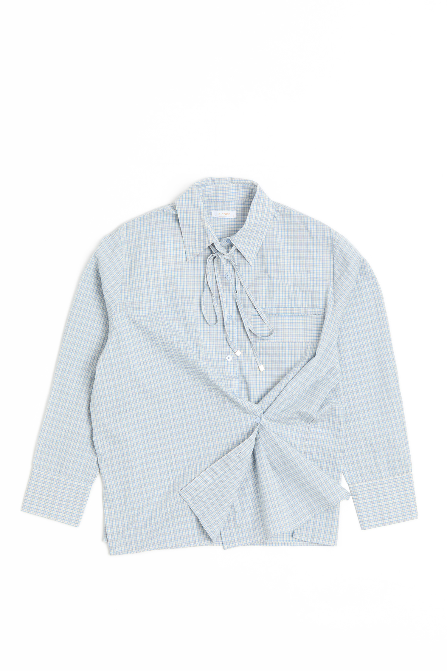 清爽小格紋 綁帶造型襯衫(女)