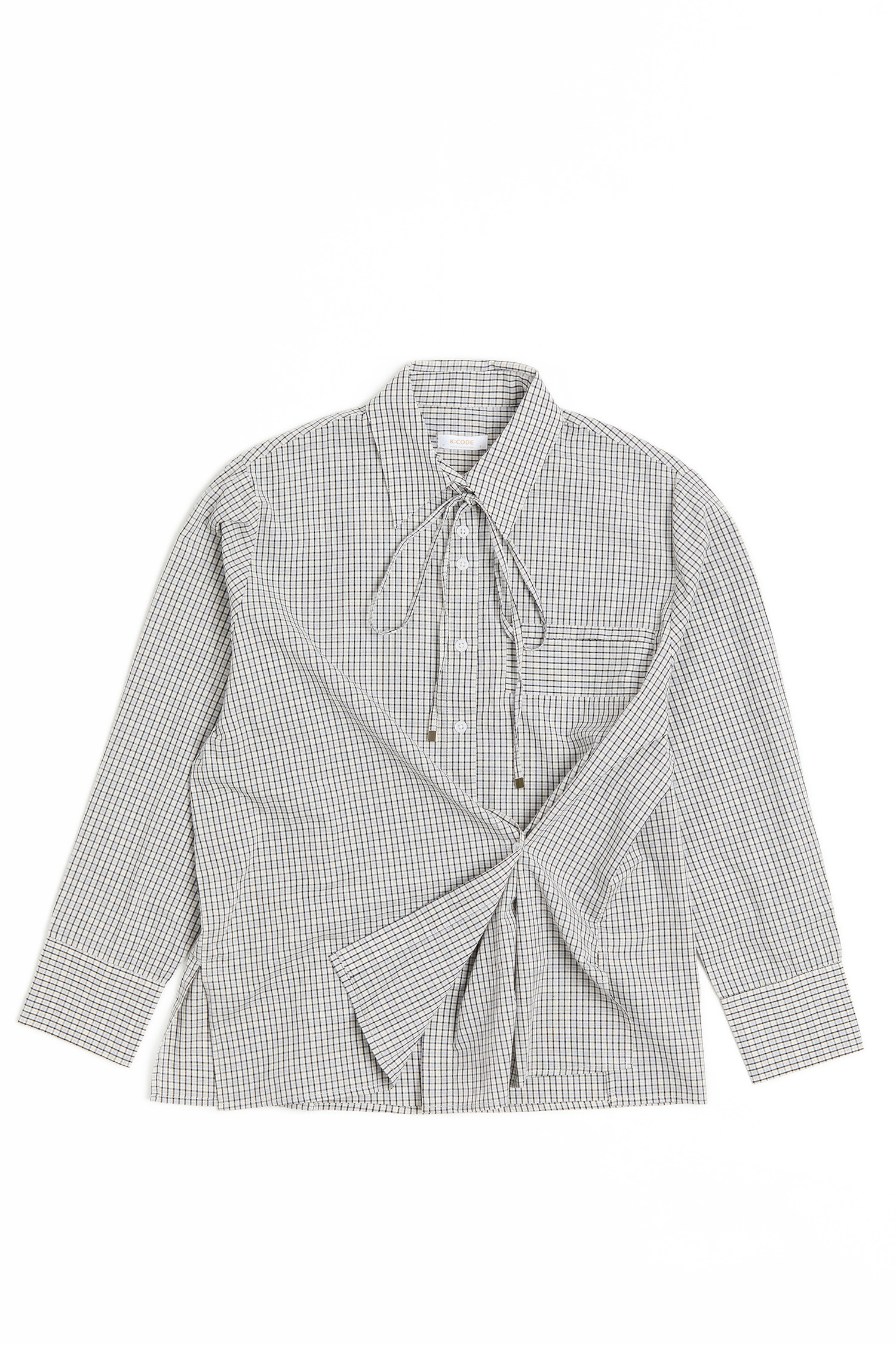 清爽小格紋 綁帶造型襯衫(女)