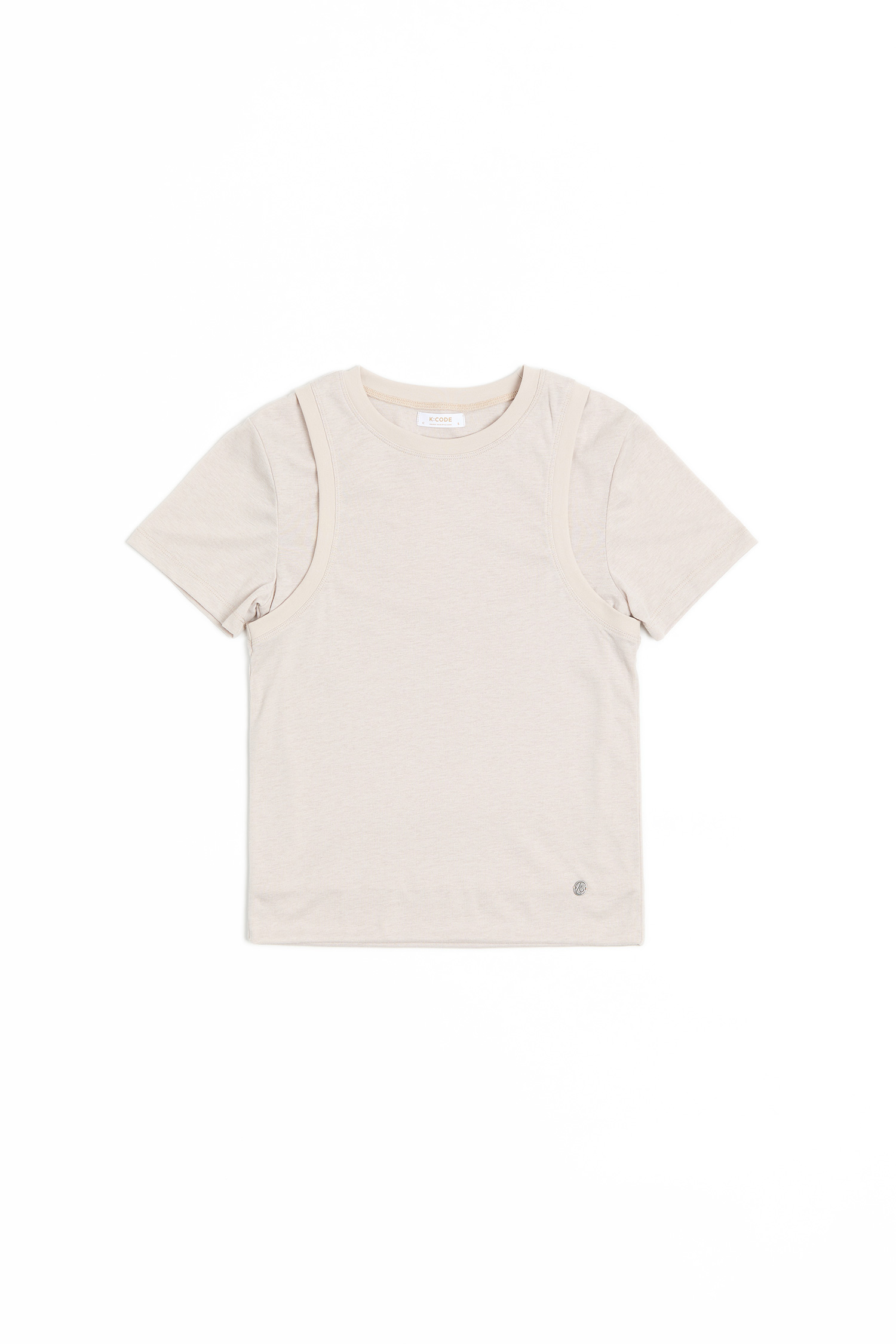 削肩剪裁 雙層短袖上衣(女)