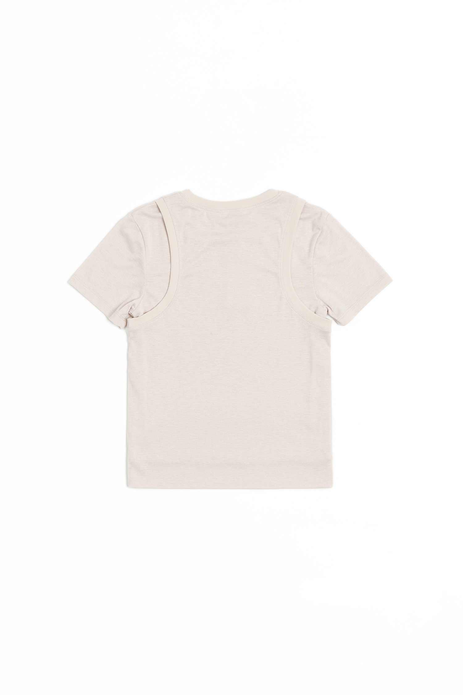 削肩剪裁 雙層短袖上衣(女)