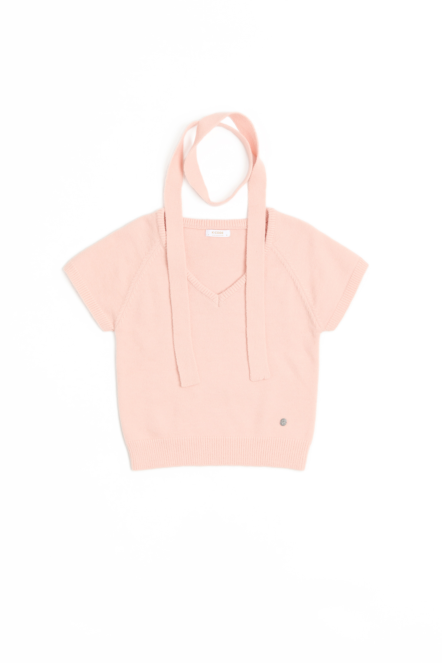 圍脖V領 短袖針織上衣(女)