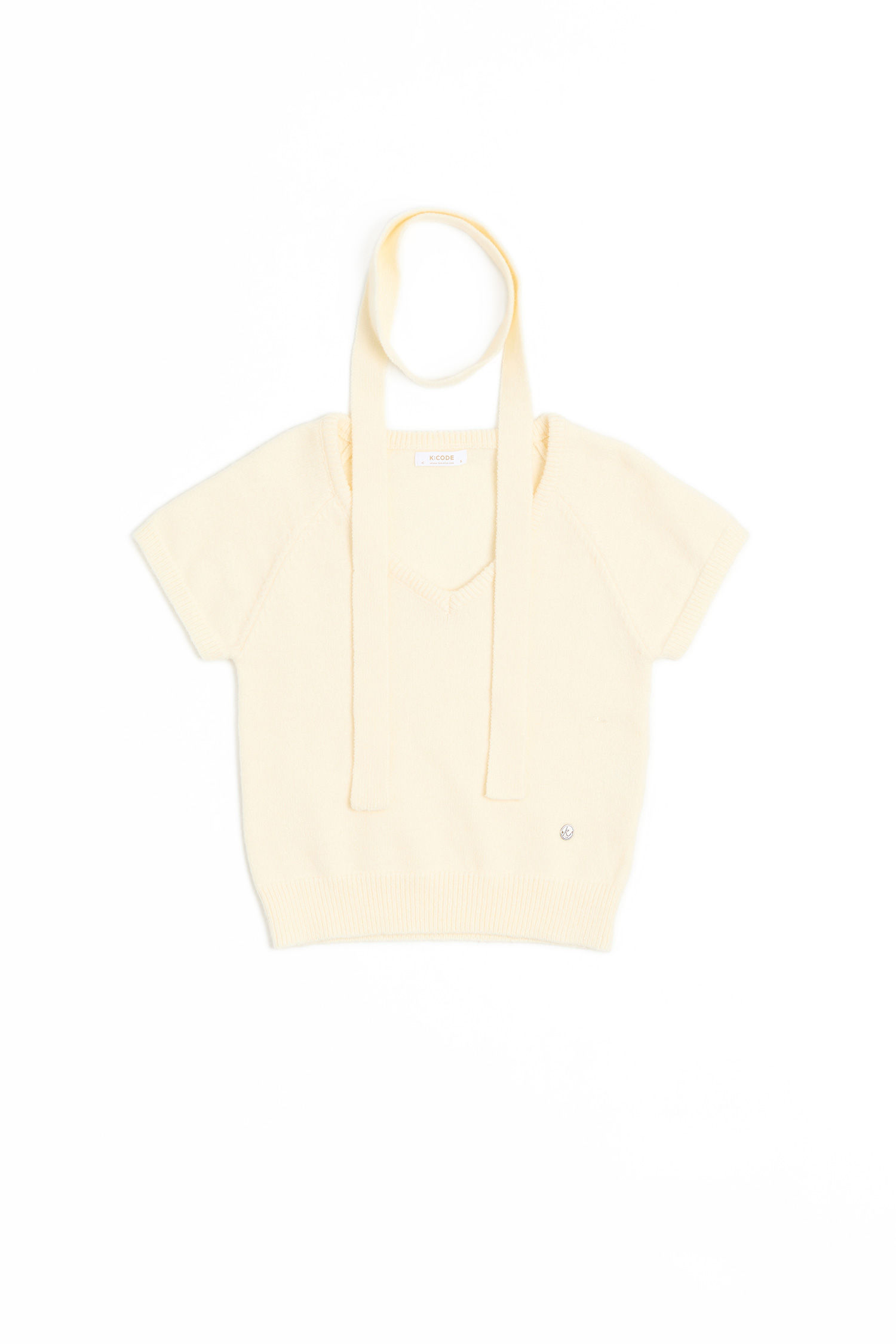 圍脖V領 短袖針織上衣(女)