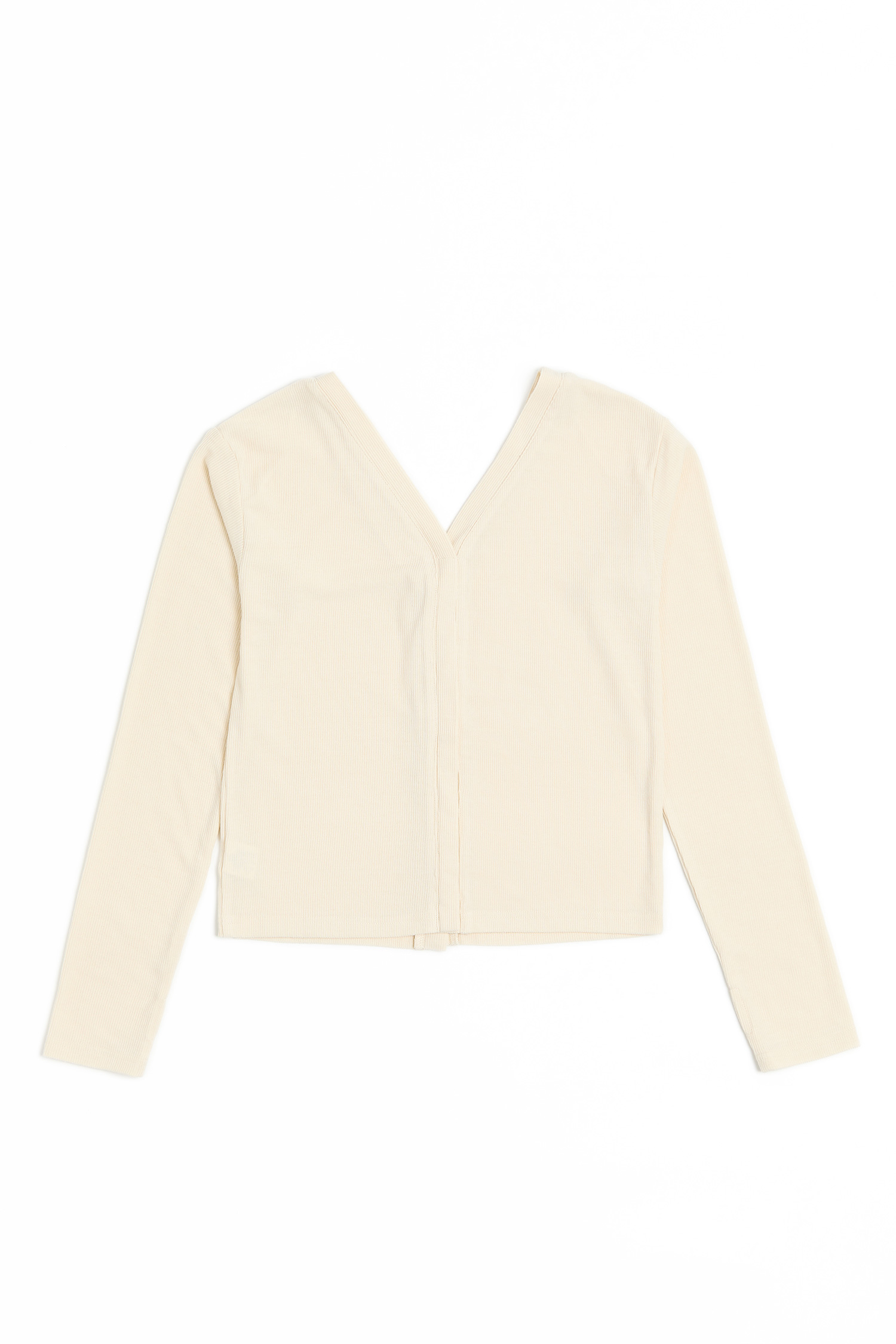 雙V領 坑條針織長袖上衣(女)