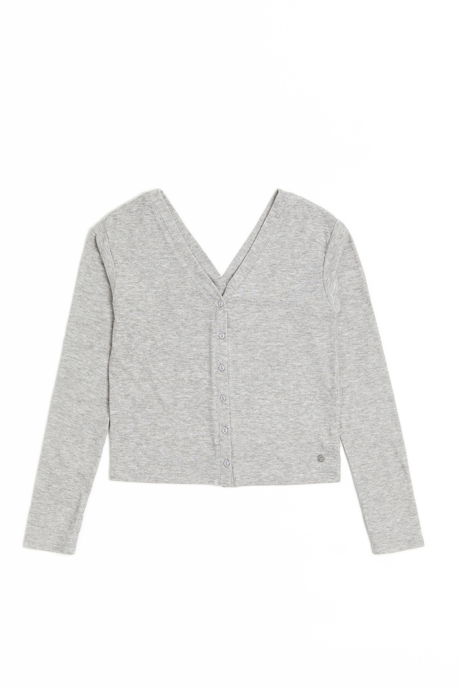 雙V領 坑條針織長袖上衣(女)