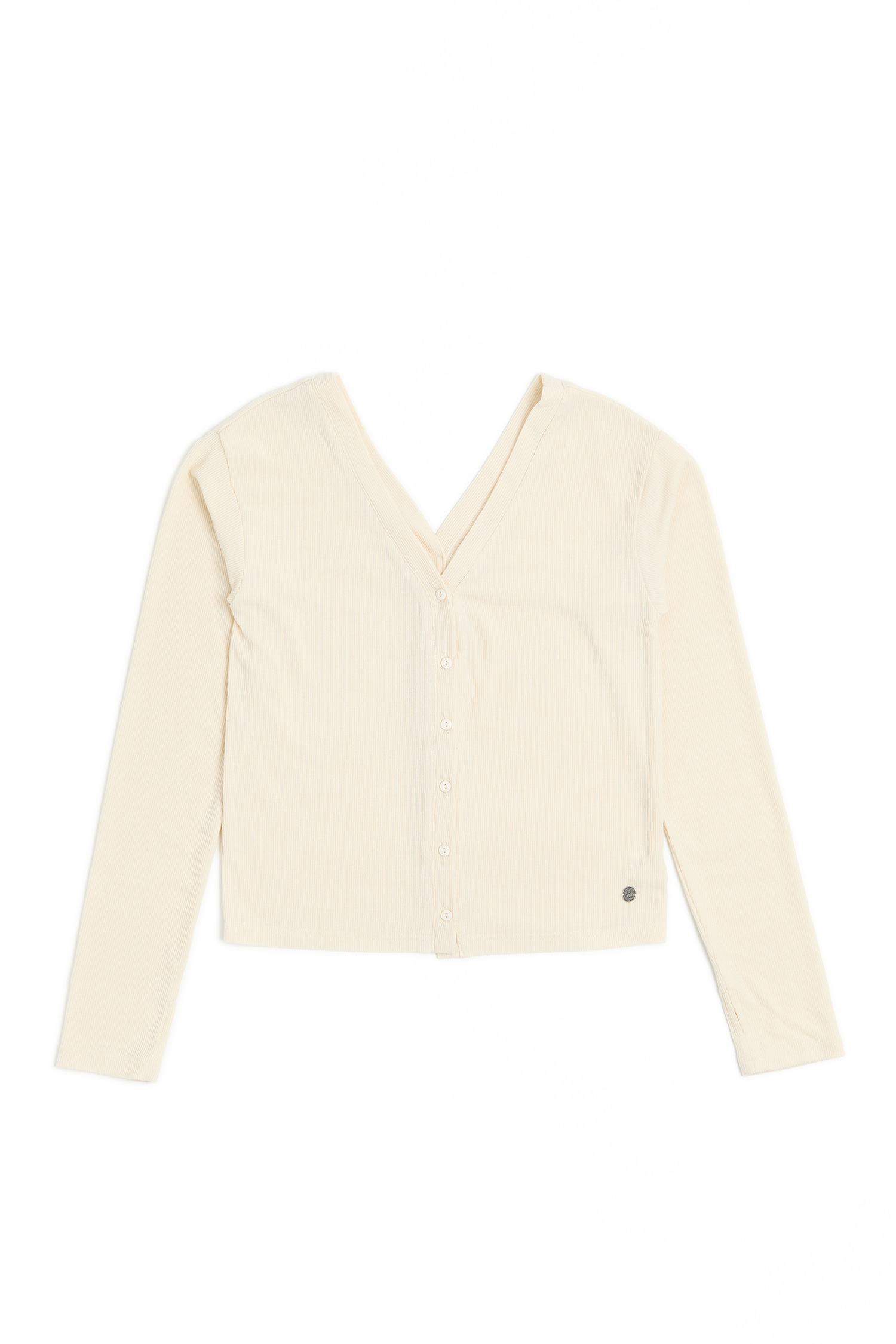 雙V領 坑條針織長袖上衣(女)