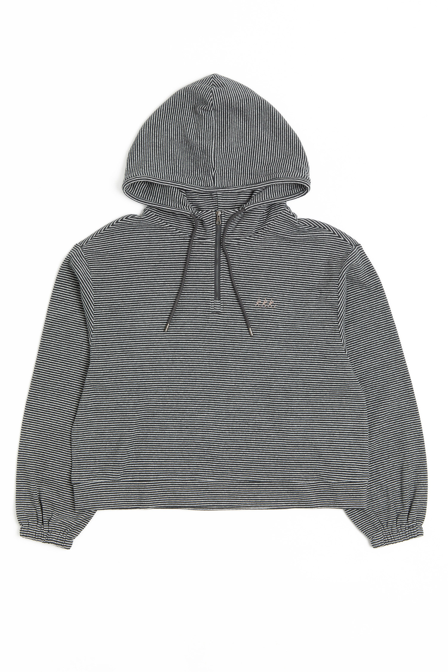 條紋絨 半開襟連帽上衣