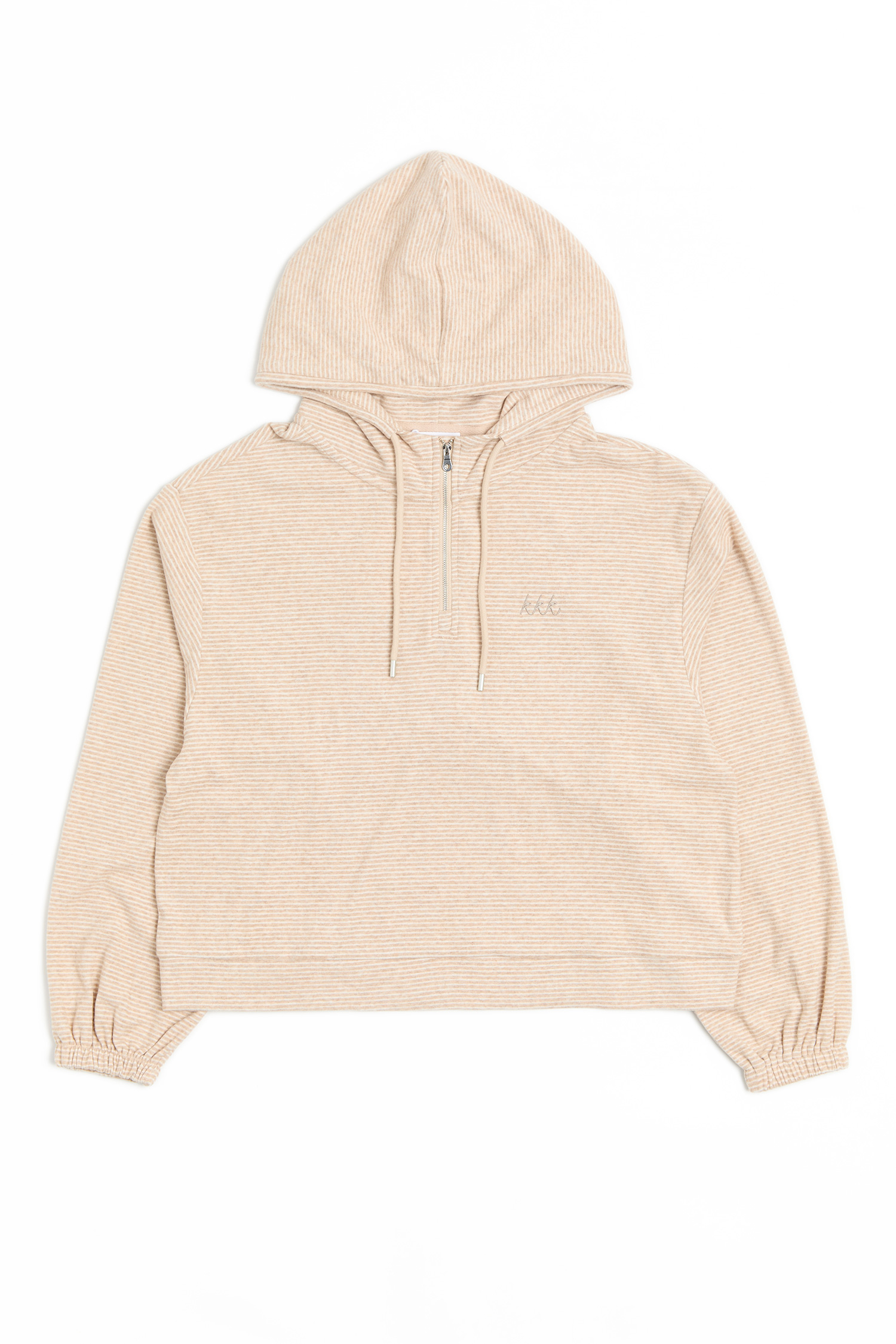 條紋絨 半開襟連帽上衣