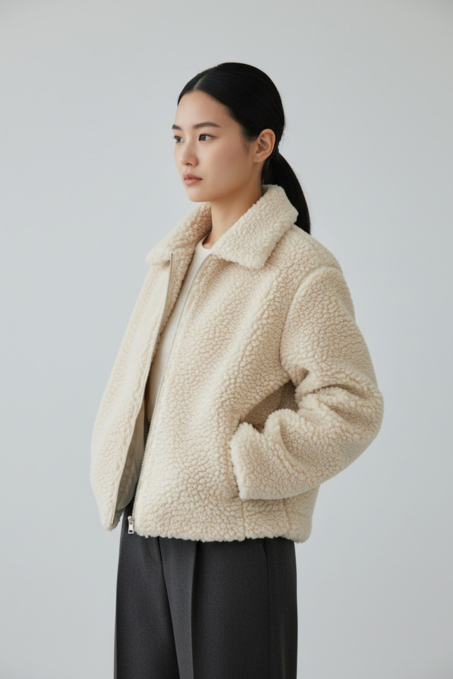 暖羊羊 翻領拉鍊外套