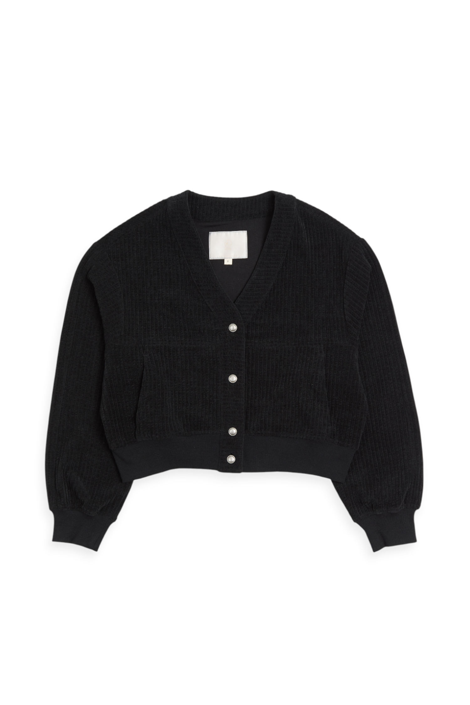 坑條V領 短版開襟外套