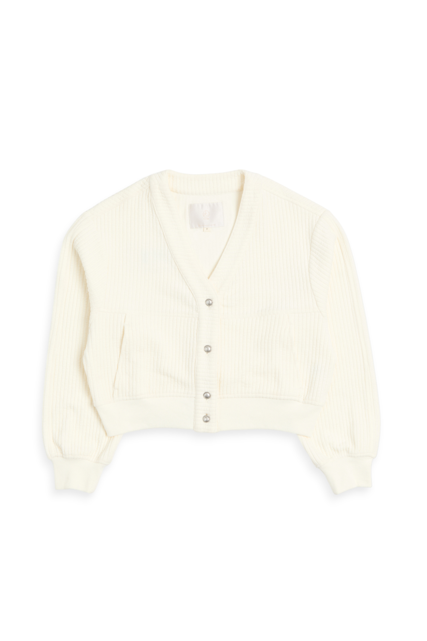 坑條V領 短版開襟外套