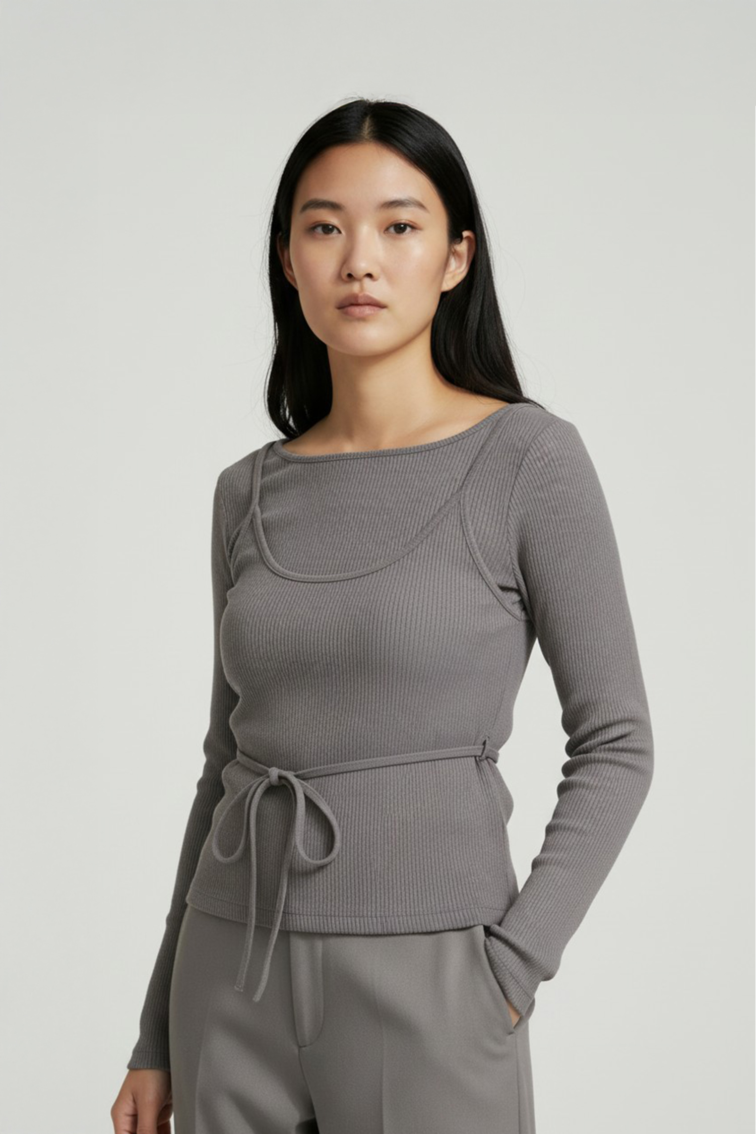 雙層式 綁腰造型上衣