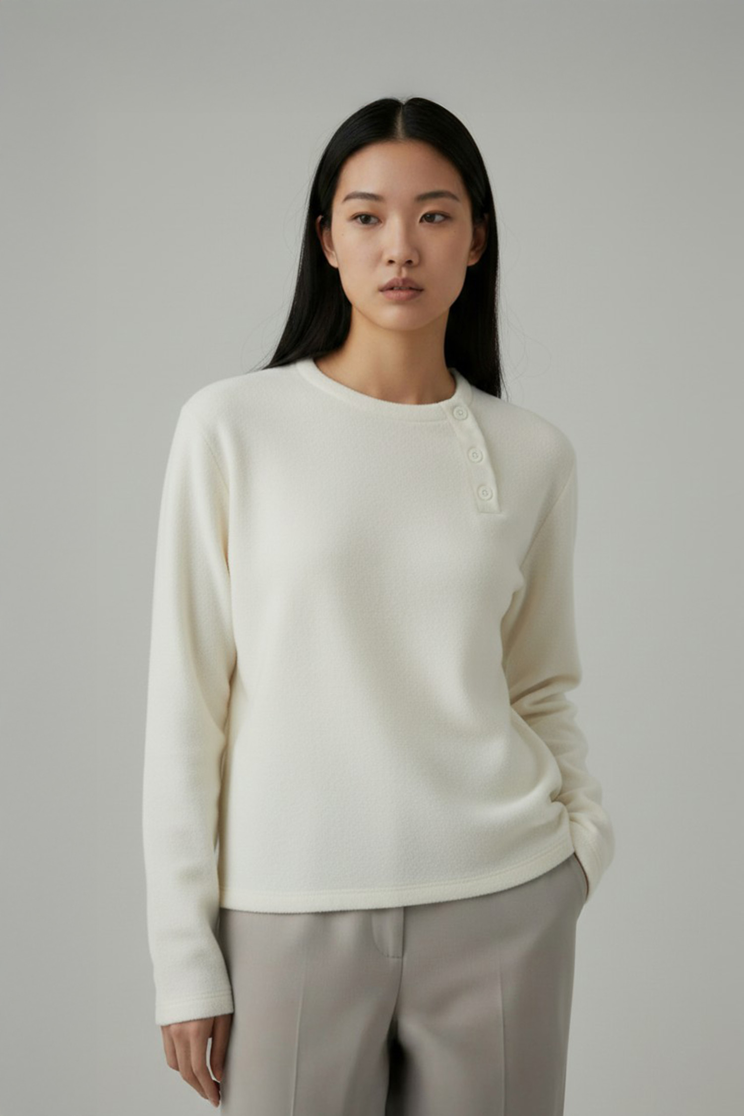 斜門襟 毛毛針織上衣