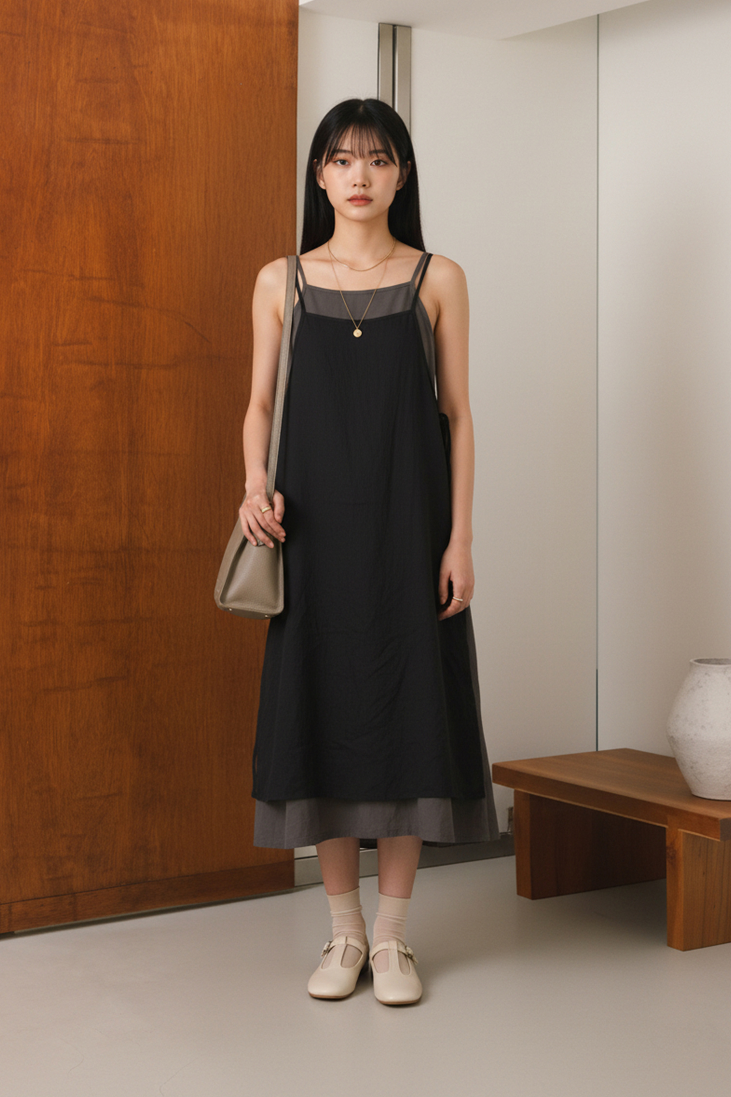 微透層次 A字長洋裝套組