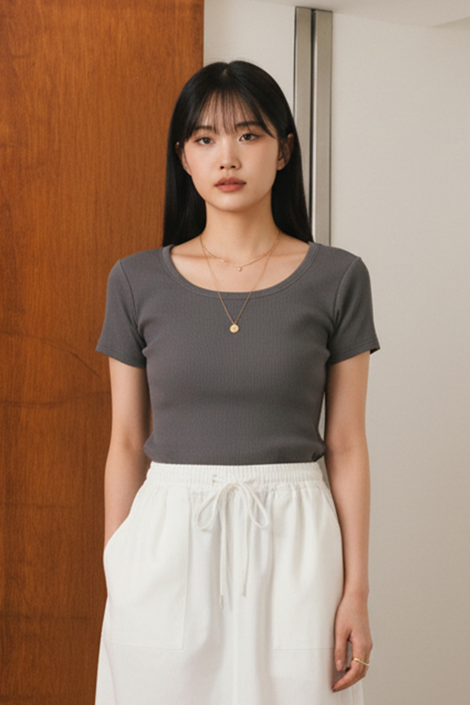 品牌刺繡 莫代爾短袖上衣