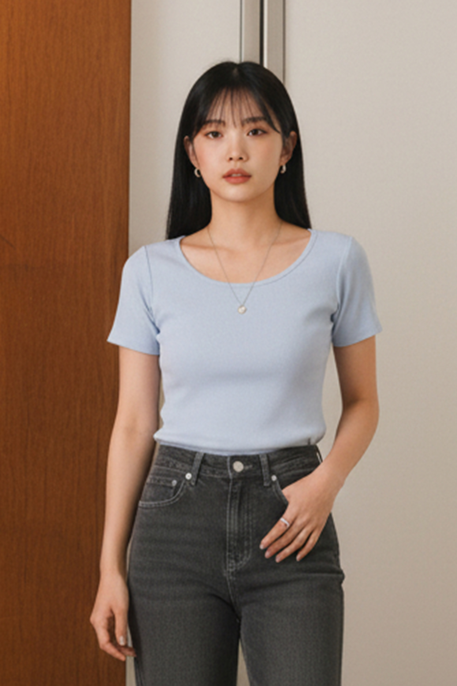 品牌刺繡 莫代爾短袖上衣