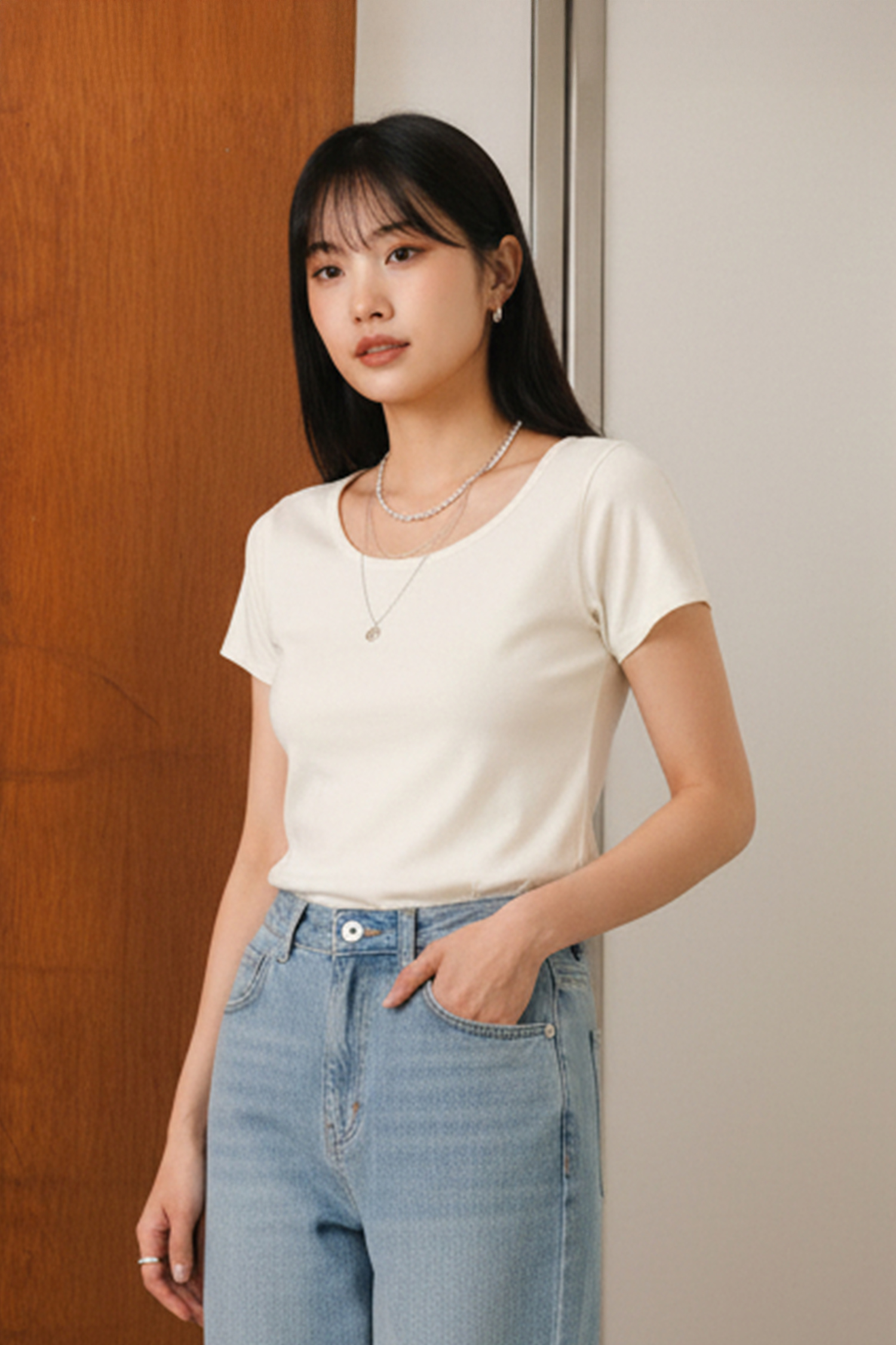 品牌刺繡 莫代爾短袖上衣