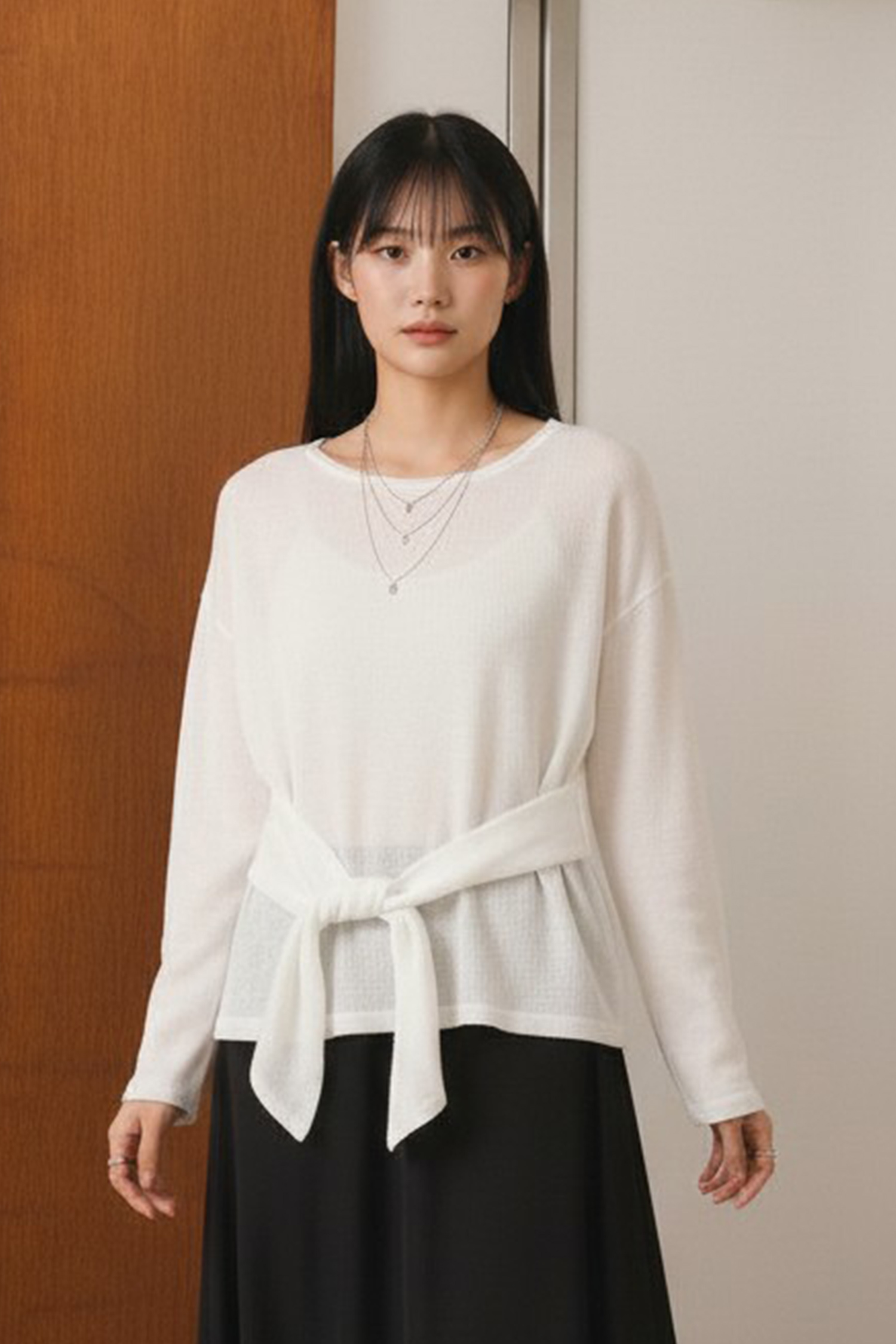 綁腰造型 簍空針織罩衫