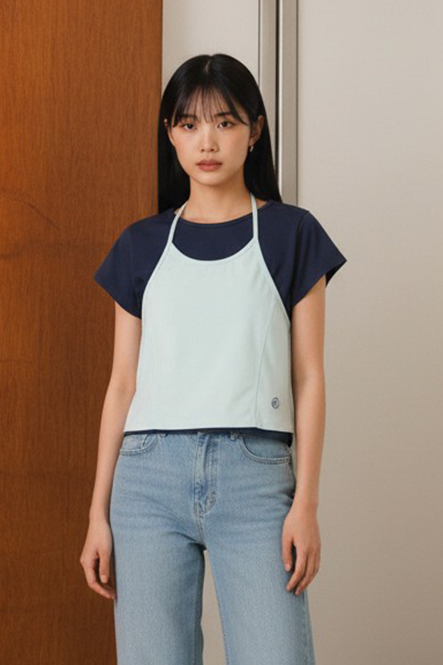 雙層式 繞脖短袖上衣組