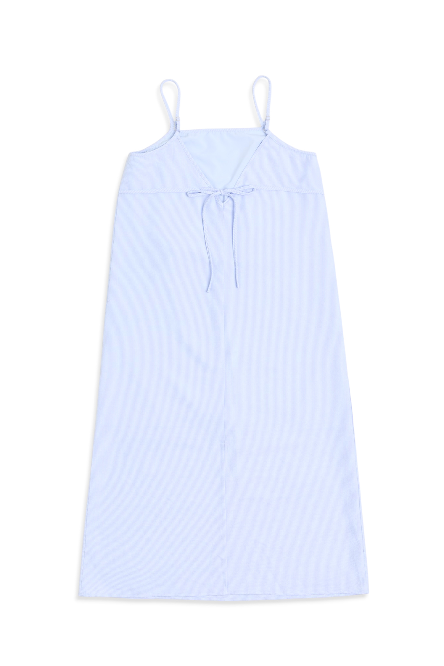 泡泡細條 美背細肩帶洋裝(附方型髮圈)