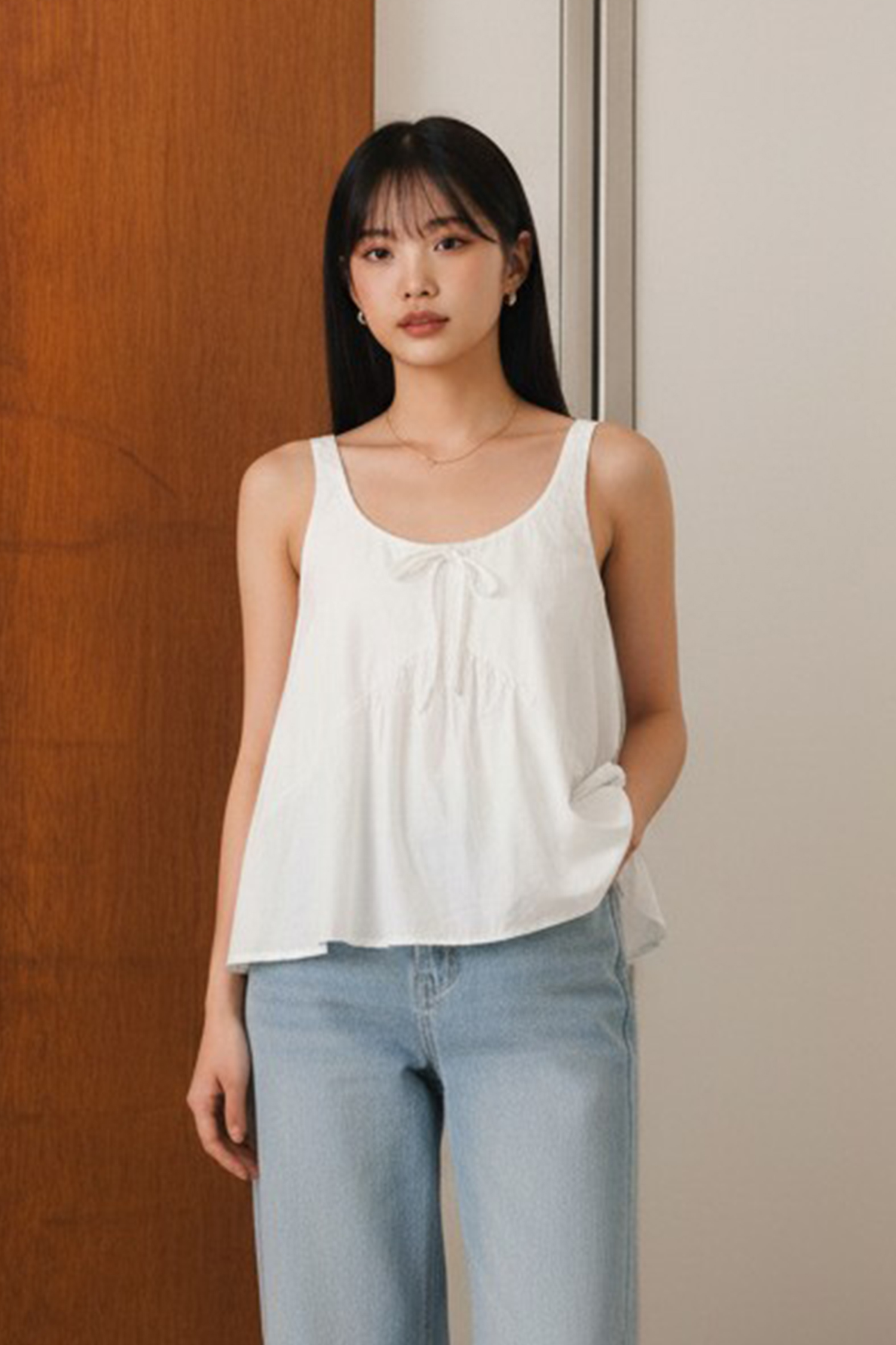 抽皺造型 可調式綁帶背心