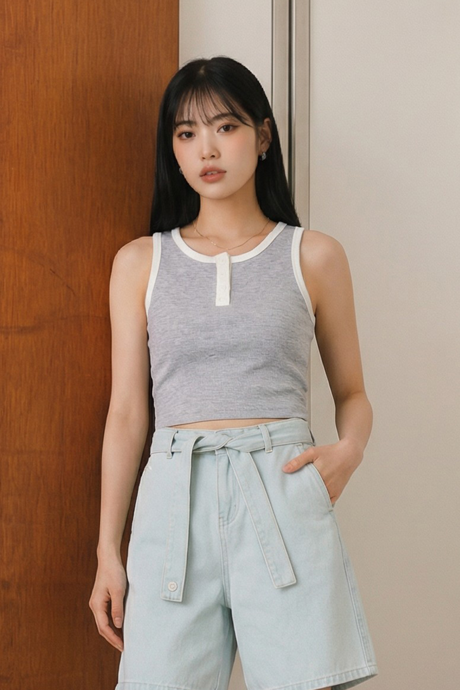 半開襟 羅紋Bra背心