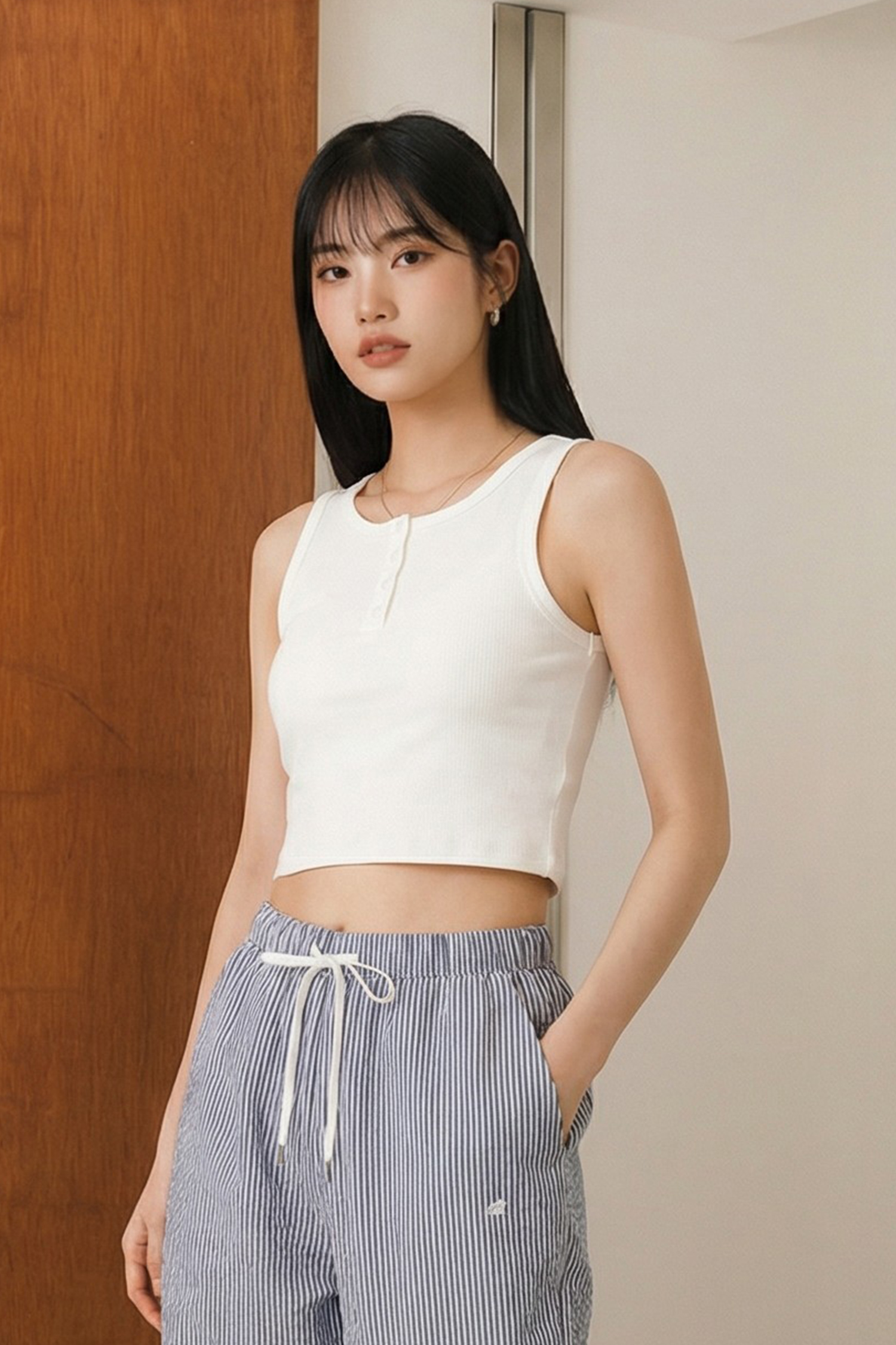 半開襟 羅紋Bra背心